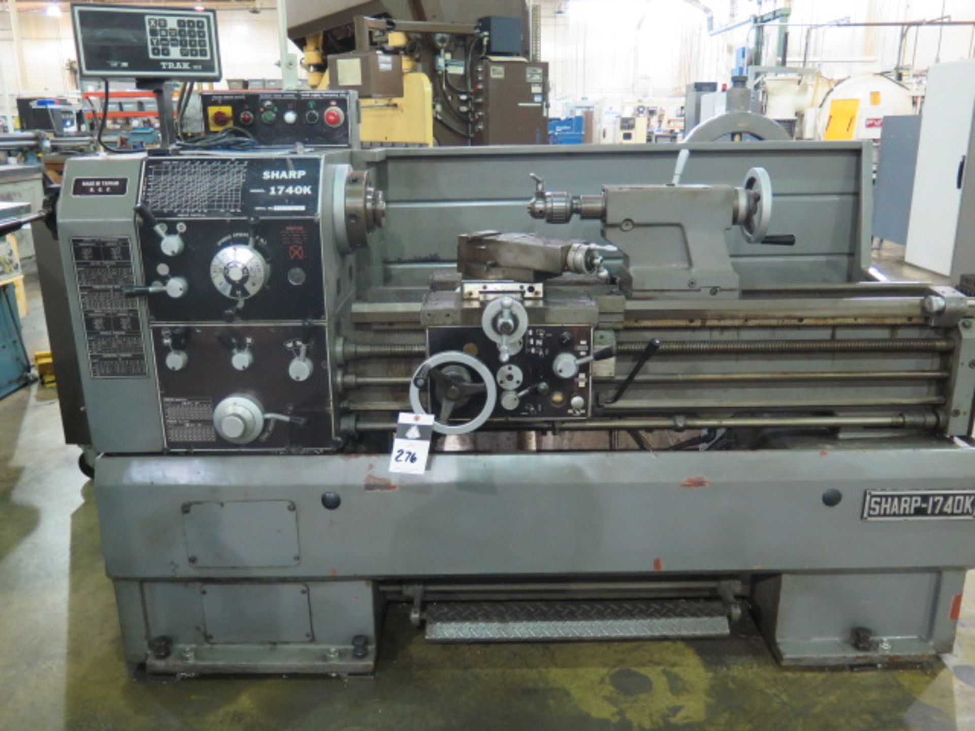 Sharp 1740K 17” x 40” Geared Head Gap Bed Lathe s/n 76002 w/ Trak 102 DRO, 50-1800 RPM, SOLD AS IS