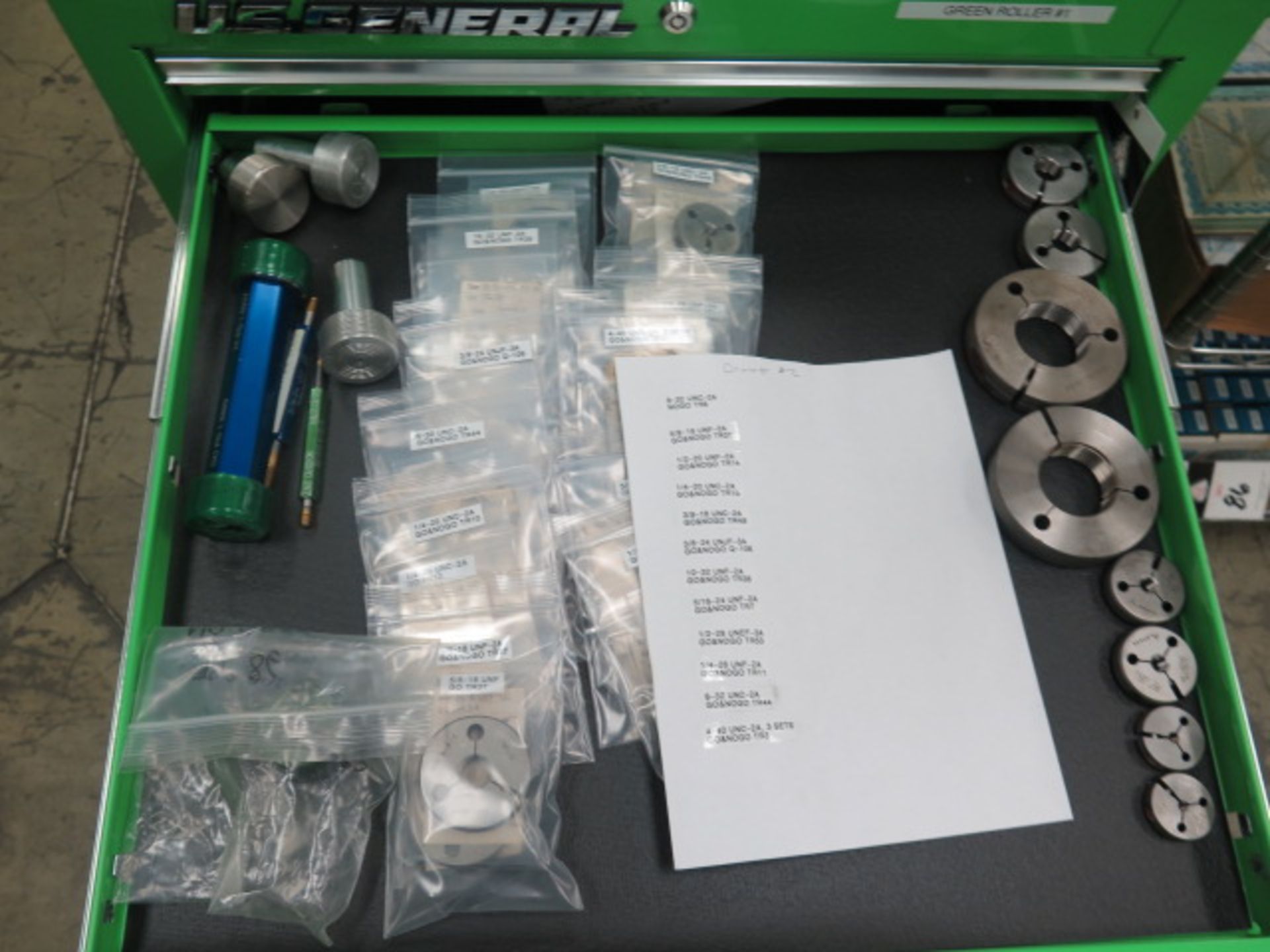 Thread Plug and Ring Gages (LARGE QUANTITY) w/ US General 8-Drawer Roll-A-Way Tool Box (SOLD AS-IS - - Image 11 of 21