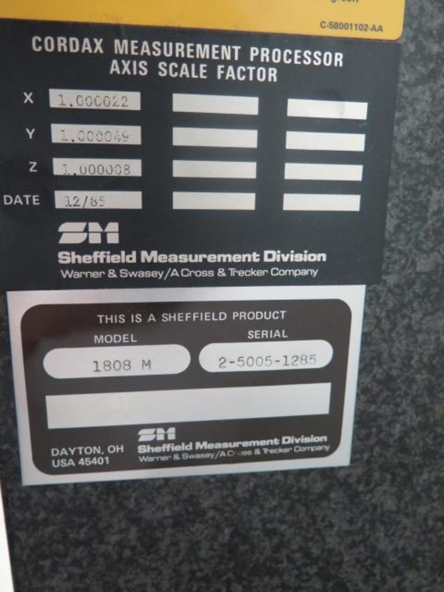Sheffield Cordax 1808-M CMM s/n 2-6006-1285 w/ Renishaw MH8 Probe, 18” x 36” x 18” Work, SOLD AS IS - Image 12 of 12