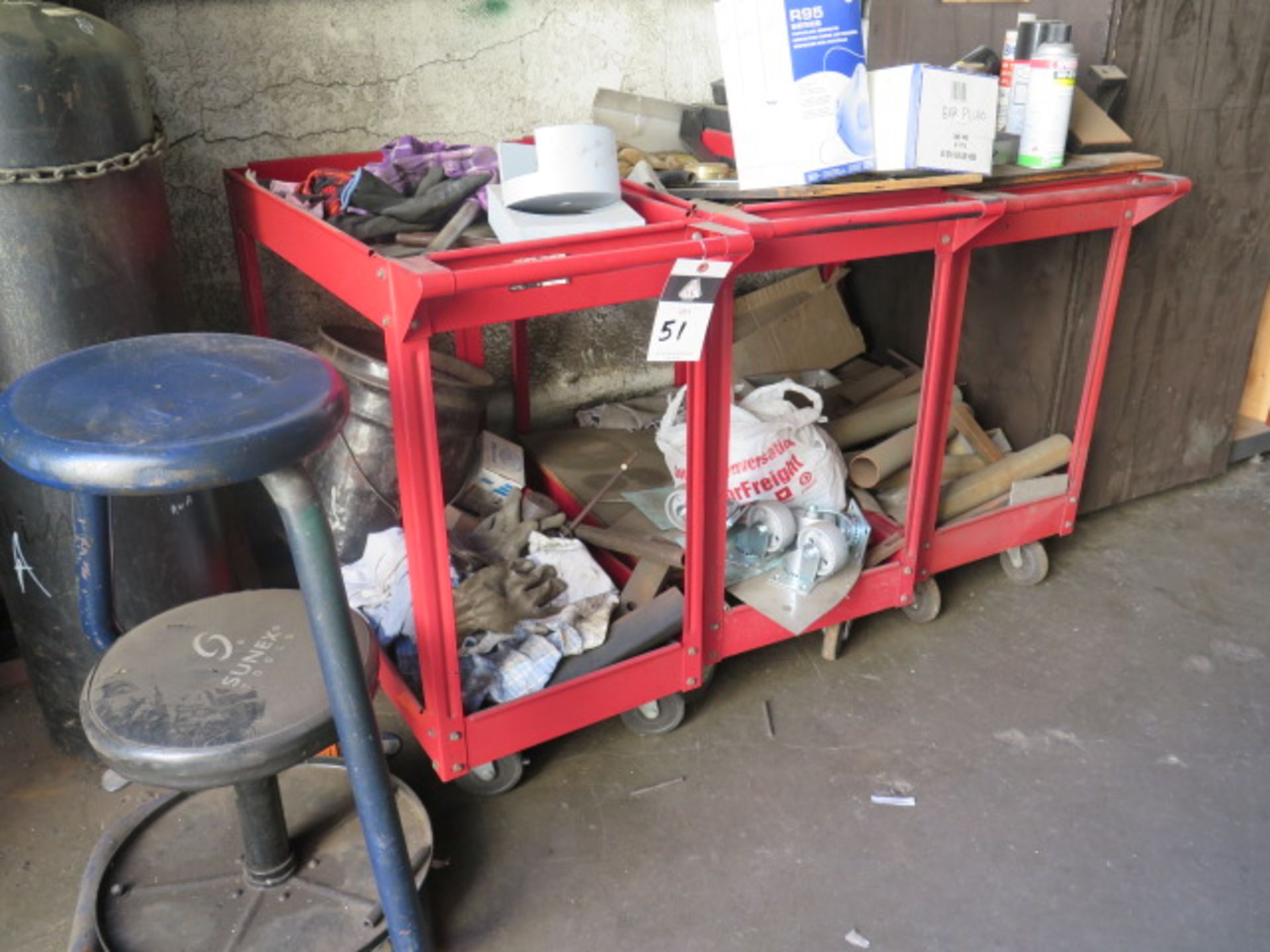 Shop Carts (3), Employee Lockers and Wooden Cabinet (SOLD AS-IS - NO WARRANTY)