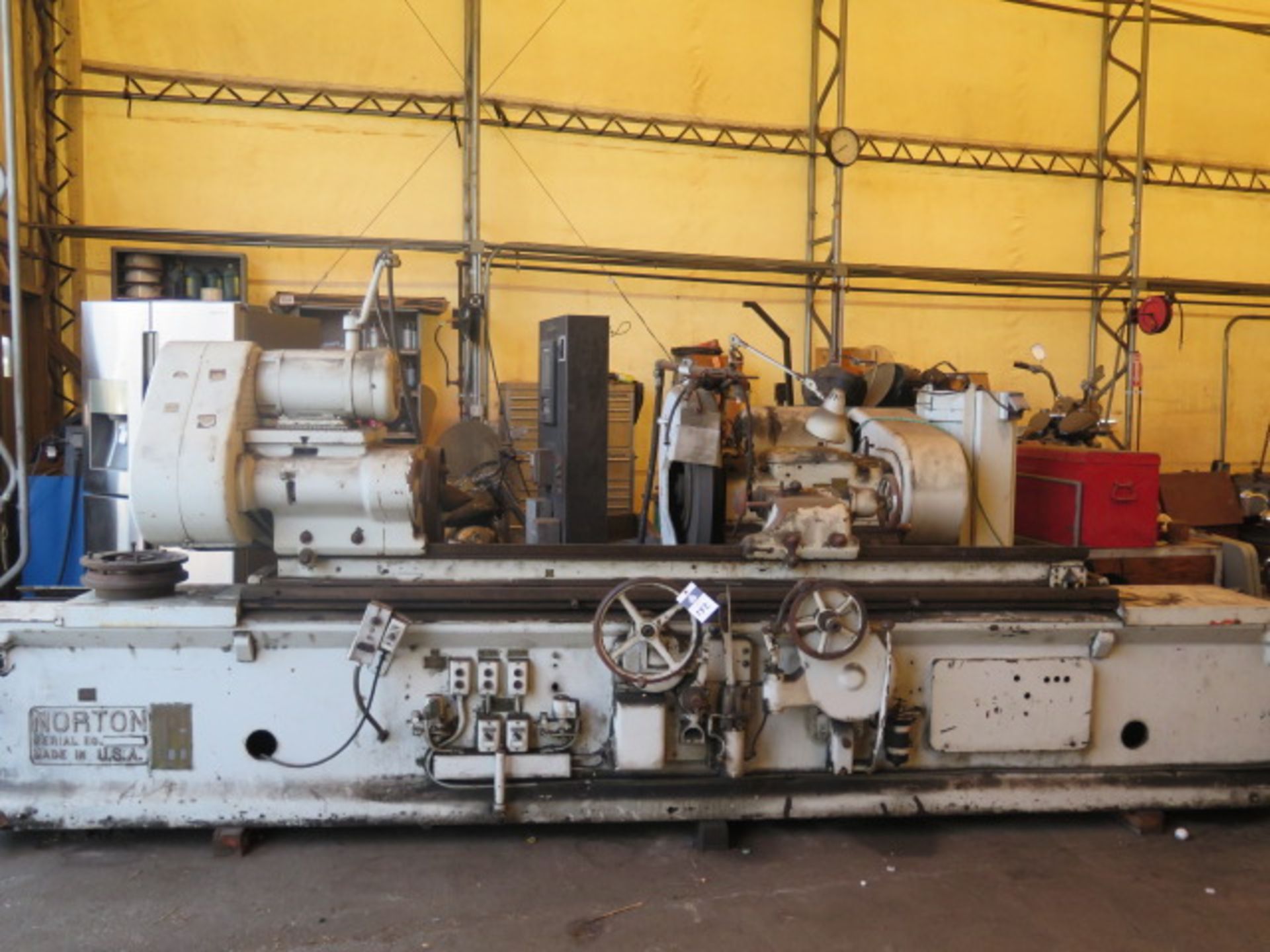 Norton 15” x 72” Cylindrical Grinder s/n 16877 w/ Motorized Work Head, 30” Wheel Cap, SOLD AS IS