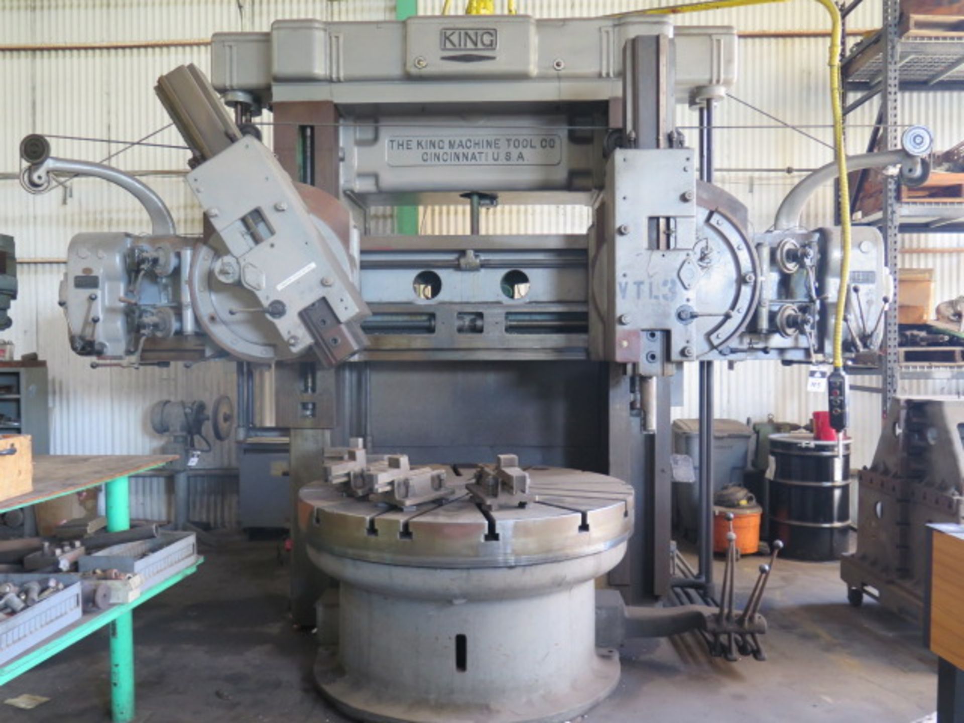 King 62” Vertical Boring Mill w/ 1.8-38.4 RPM, (2) Turning/Facing Heads, 69” Swing, SOLD AS IS