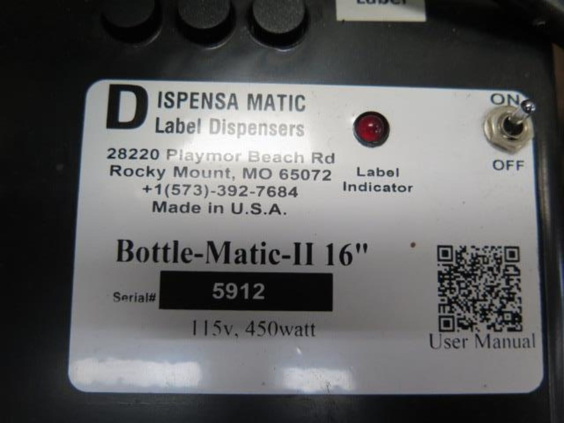 Dispensa-Matic “Bottle-Matic II” 16” Automatic Labeling Machine (SOLD AS-IS - NO WARRANTY) - Image 7 of 7