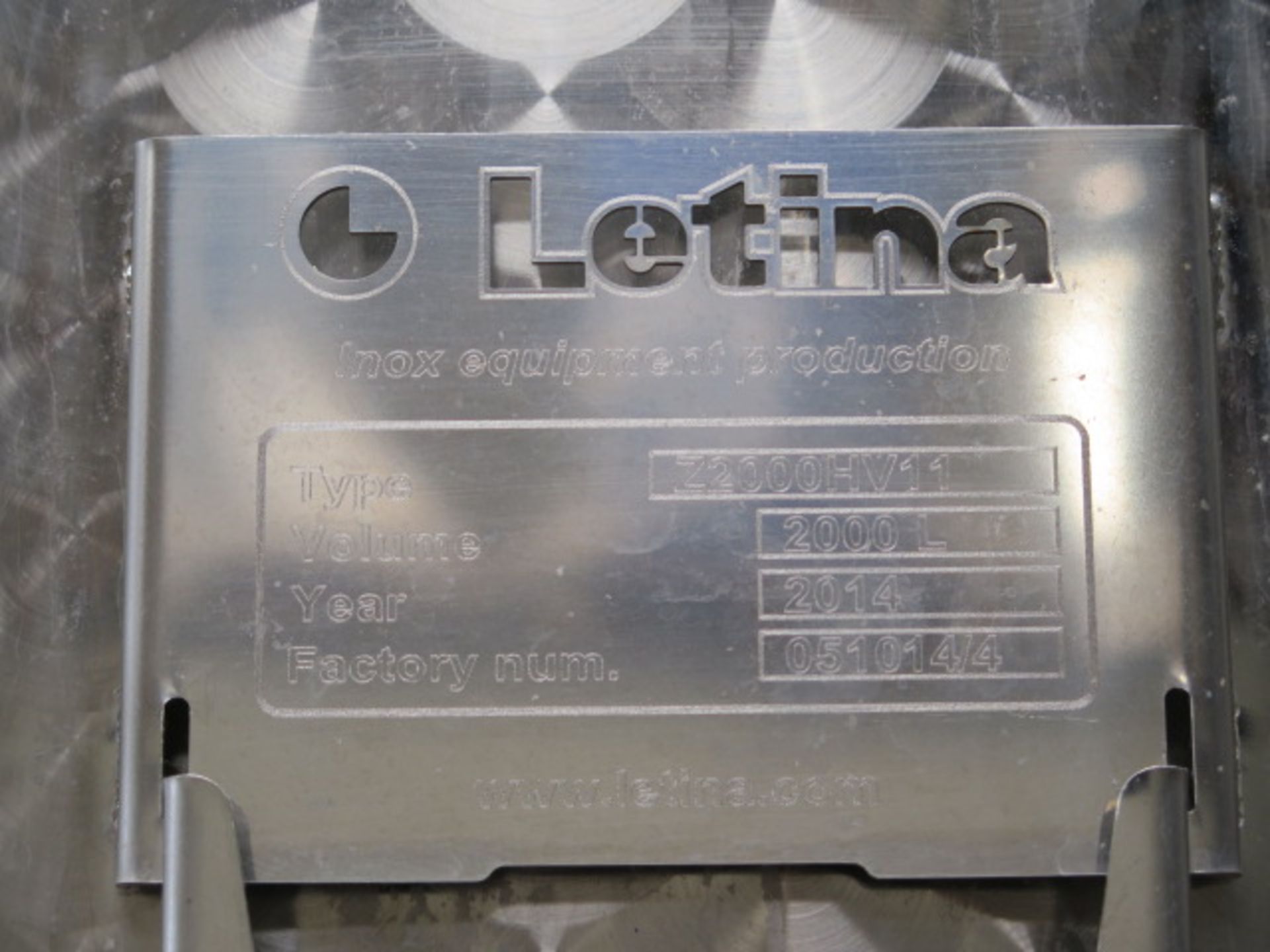 2014 Letina type Z2000HV11 2000 Liter Jacketed Closed Storage Tanks s/n 051014/4 (SOLD AS-IS - NO - Image 12 of 12