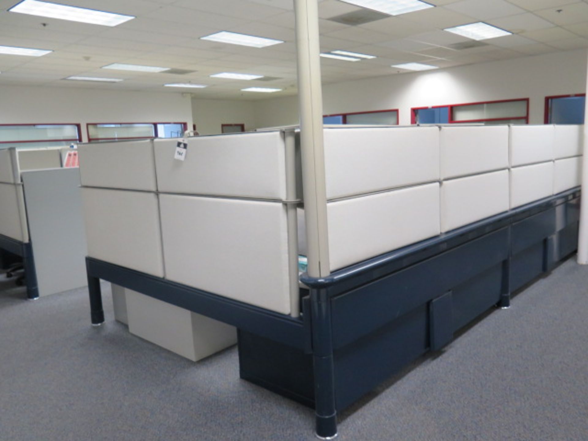 Partitioned Office Cubicles (9) w/ Desks and File Cabinets (SOLD AS-IS - NO WARRANTY)