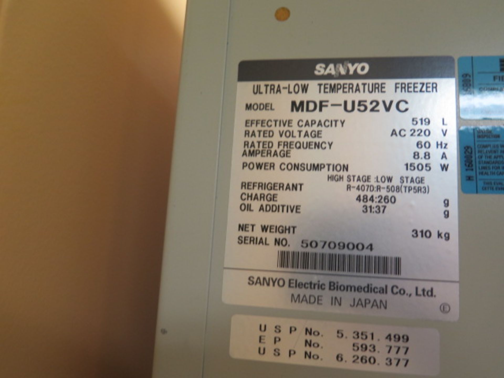 Sanyo “Ultra Low” VIP Series mdl. MDF-U52VC -86 Degree C Laboratory Freezer s/n 50709004 (SOLD AS-IS - Image 12 of 12