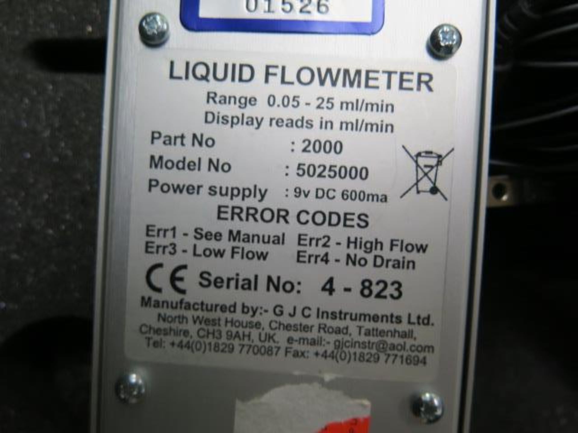 GJC mdl. 5025000 0.05-25 ml/min Liquid Flowmeter (SOLD AS-IS - NO WARRANTY) - Image 5 of 5