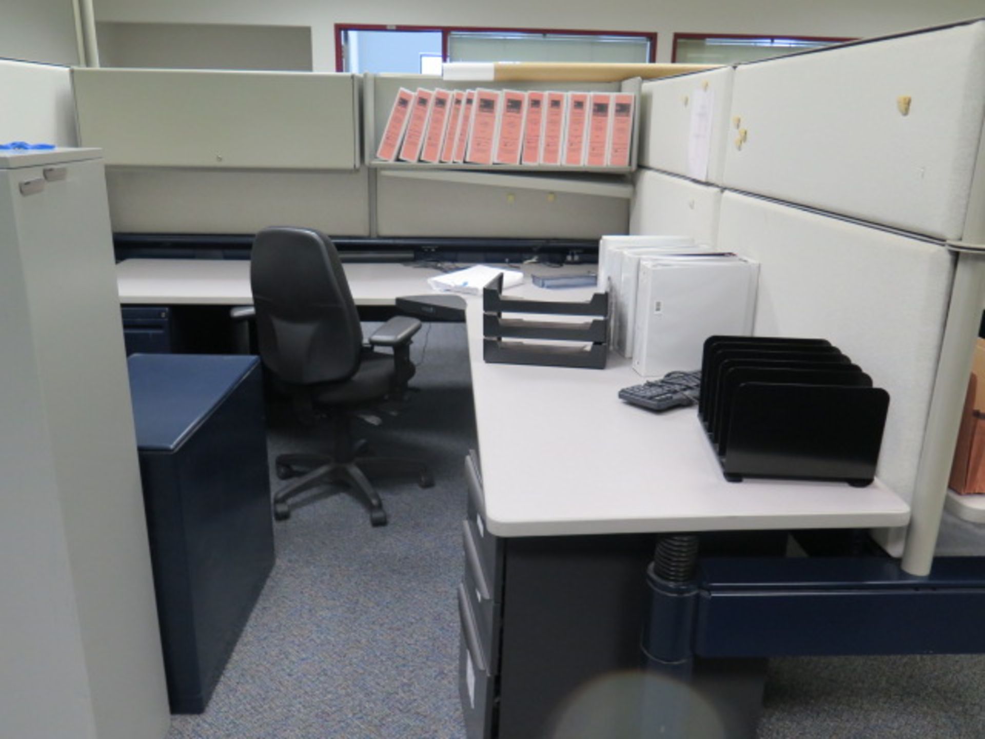 Partitioned Office Cubicles (9) w/ Desks and File Cabinets (SOLD AS-IS - NO WARRANTY) - Image 5 of 19