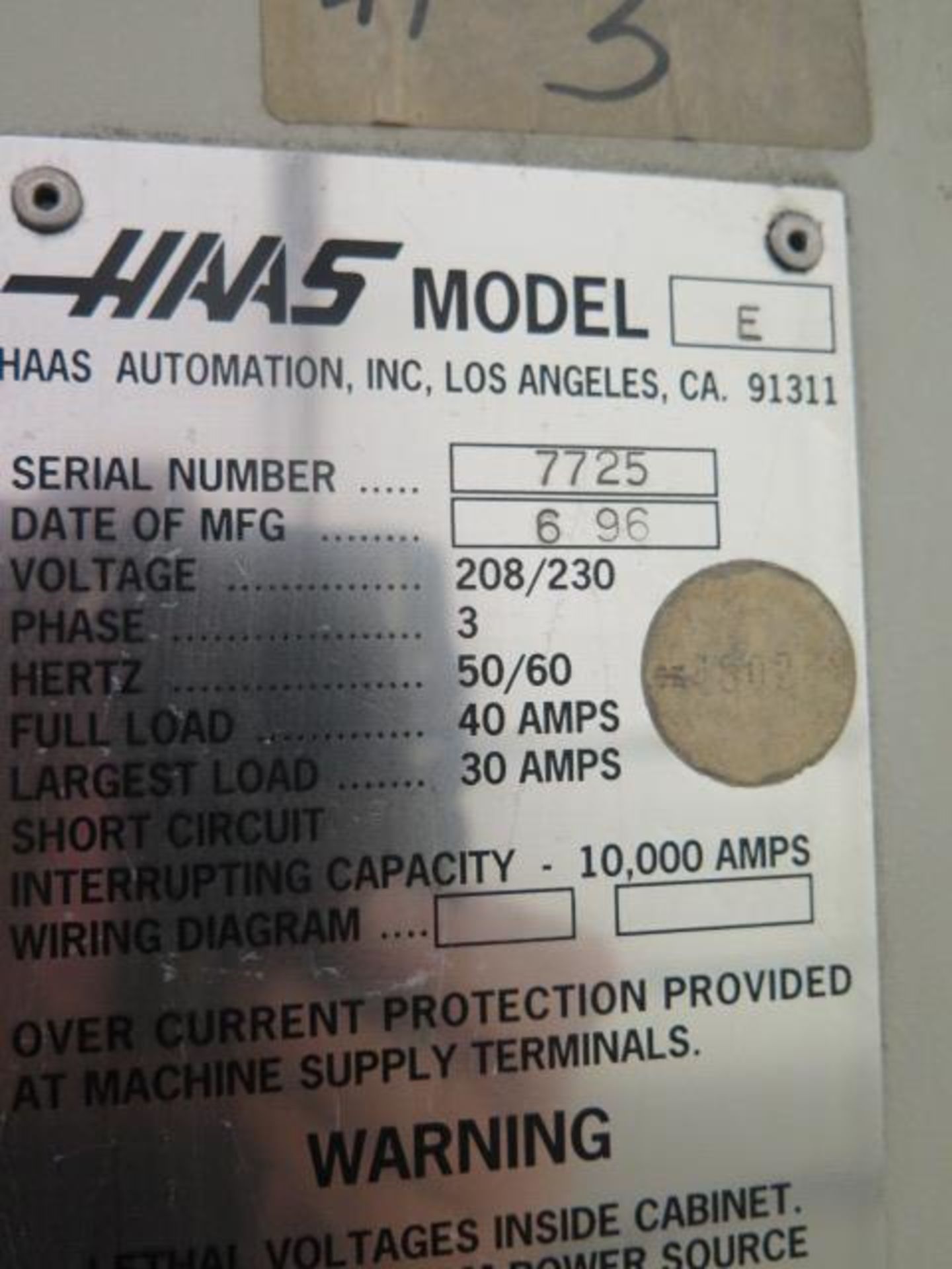 1996 Haas VF-E CNC VMC s/n 7725 w/ Haas Controls, 20-Station ATC, CAT-40 Taper, SOLD AS IS - Image 18 of 18