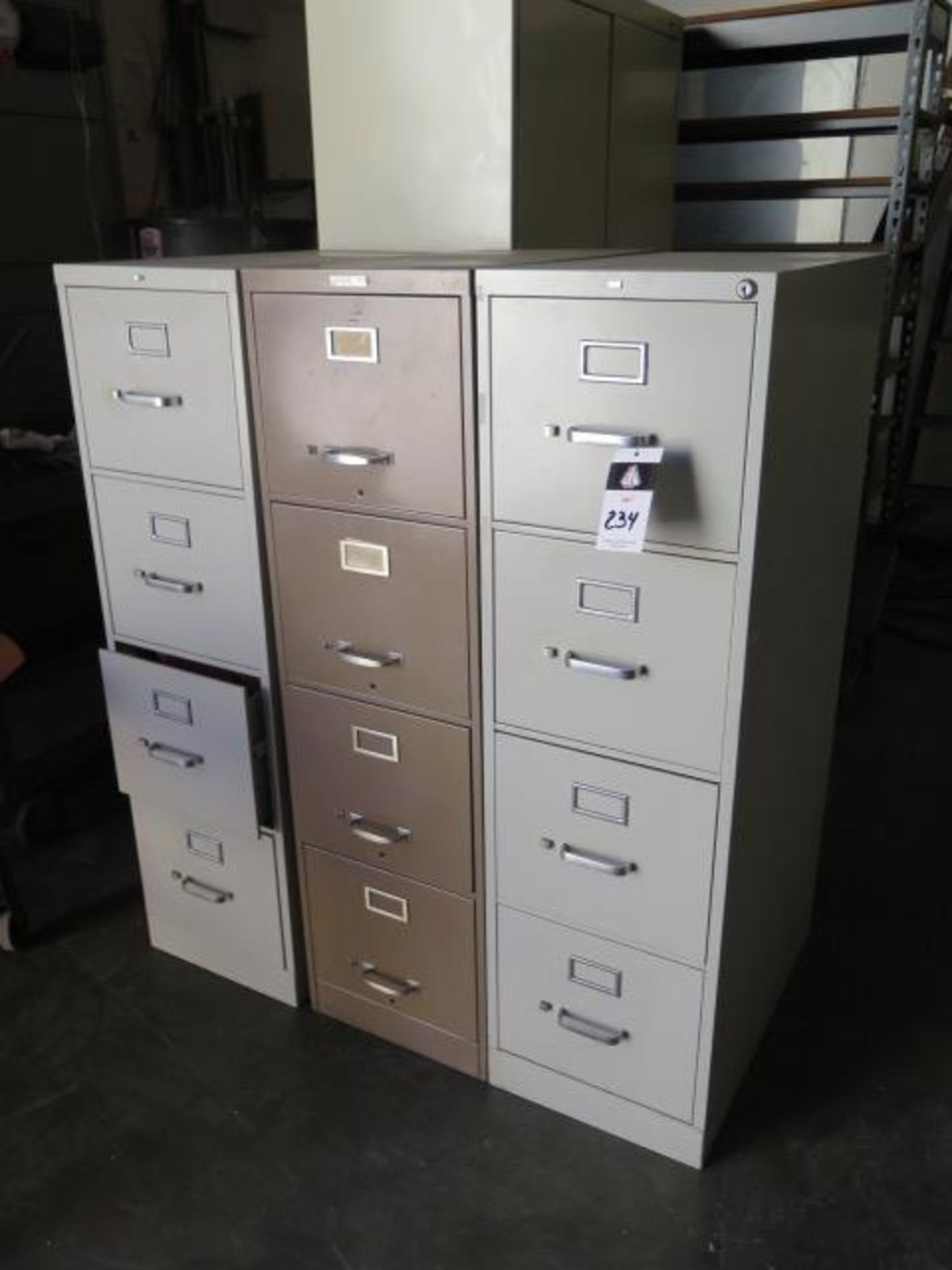 File Cabinets (3), Storage Cabinet and Shelf (SOLD AS-IS - NO WARRANTY)