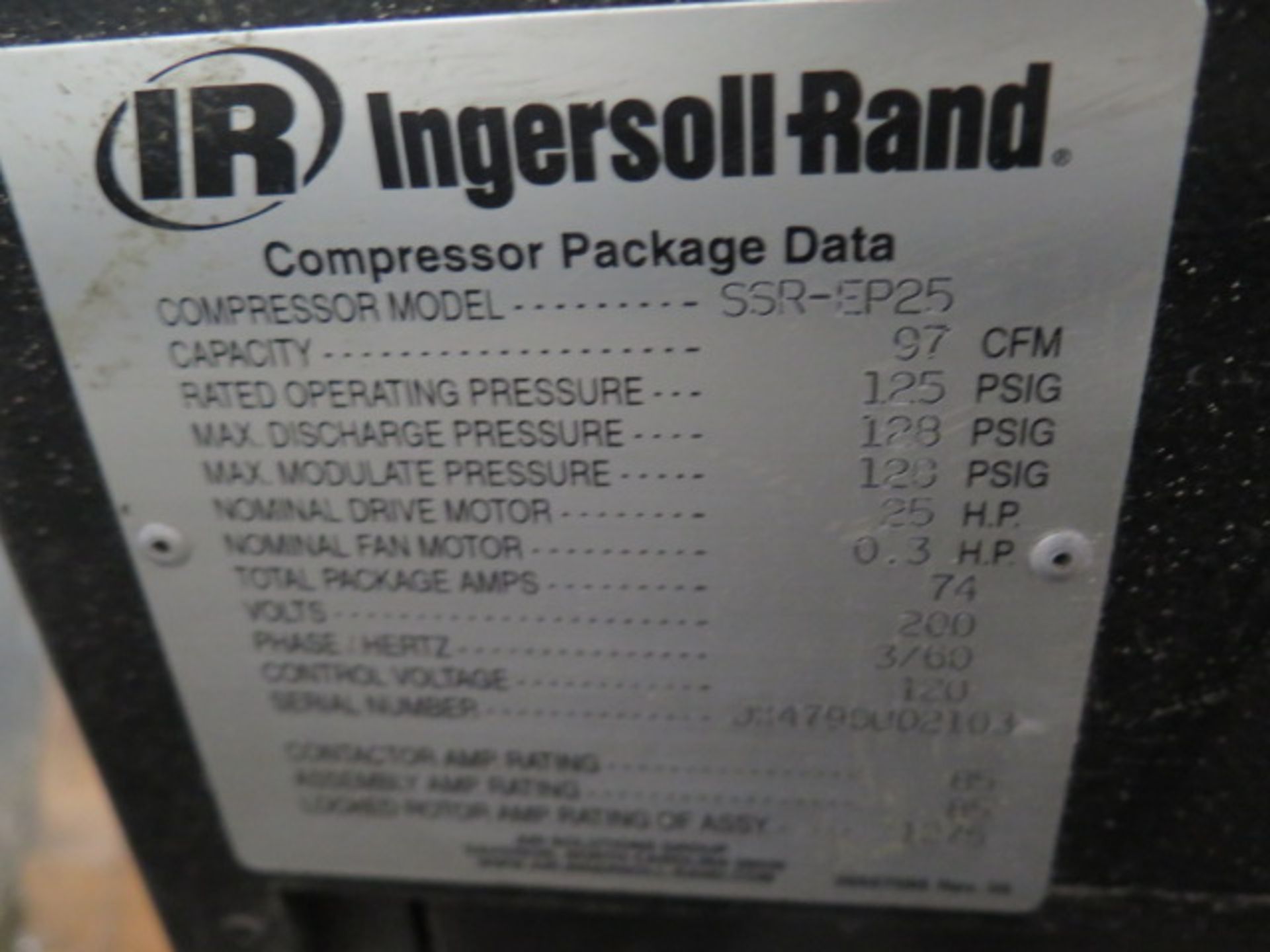 Ingersoll Rand SSR-EP-25 25Hp Rotary Air Comps/n JX4790U02103 w/ Intellisys Dig Controls, SOLD AS IS - Image 6 of 11