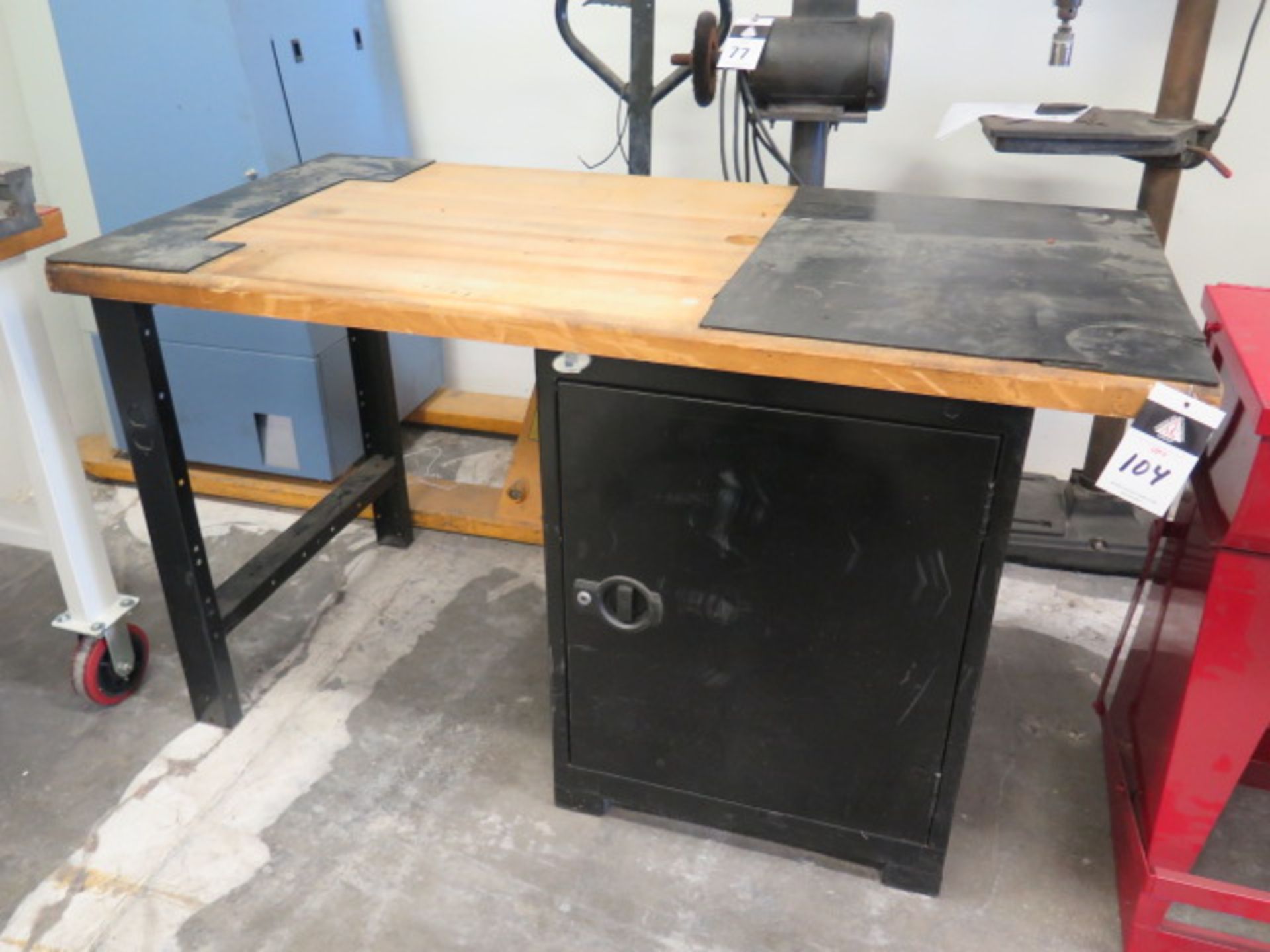 Maple Top Work Bench w/ Storage Cabinet (SOLD AS-IS - NO WARRANTY)