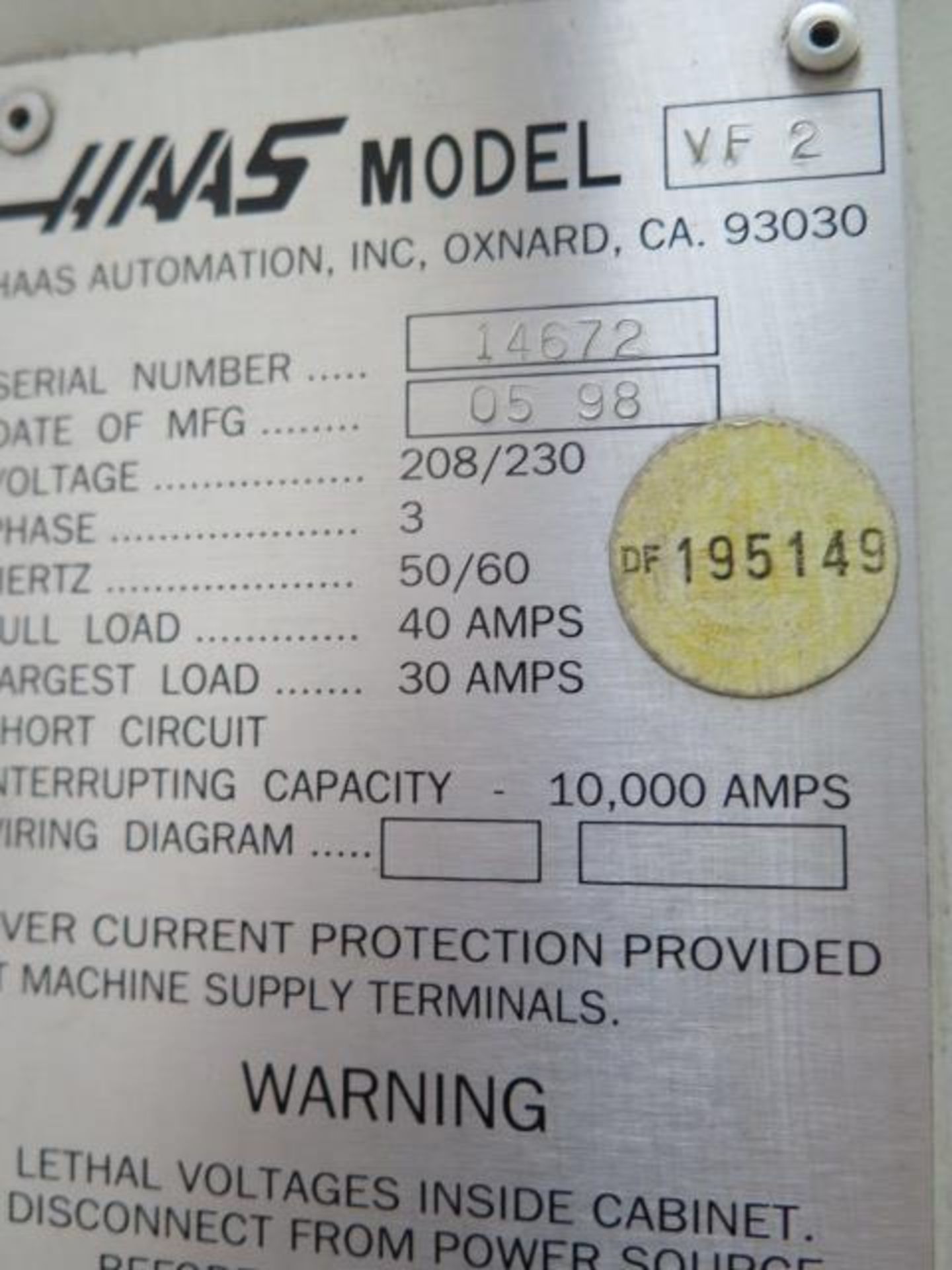 1998 Haas VF-2 4-Axis CNC VMC s/n 14672 w/ Haas Controls, 20-Station ATC, SOLD AS IS - Image 22 of 22