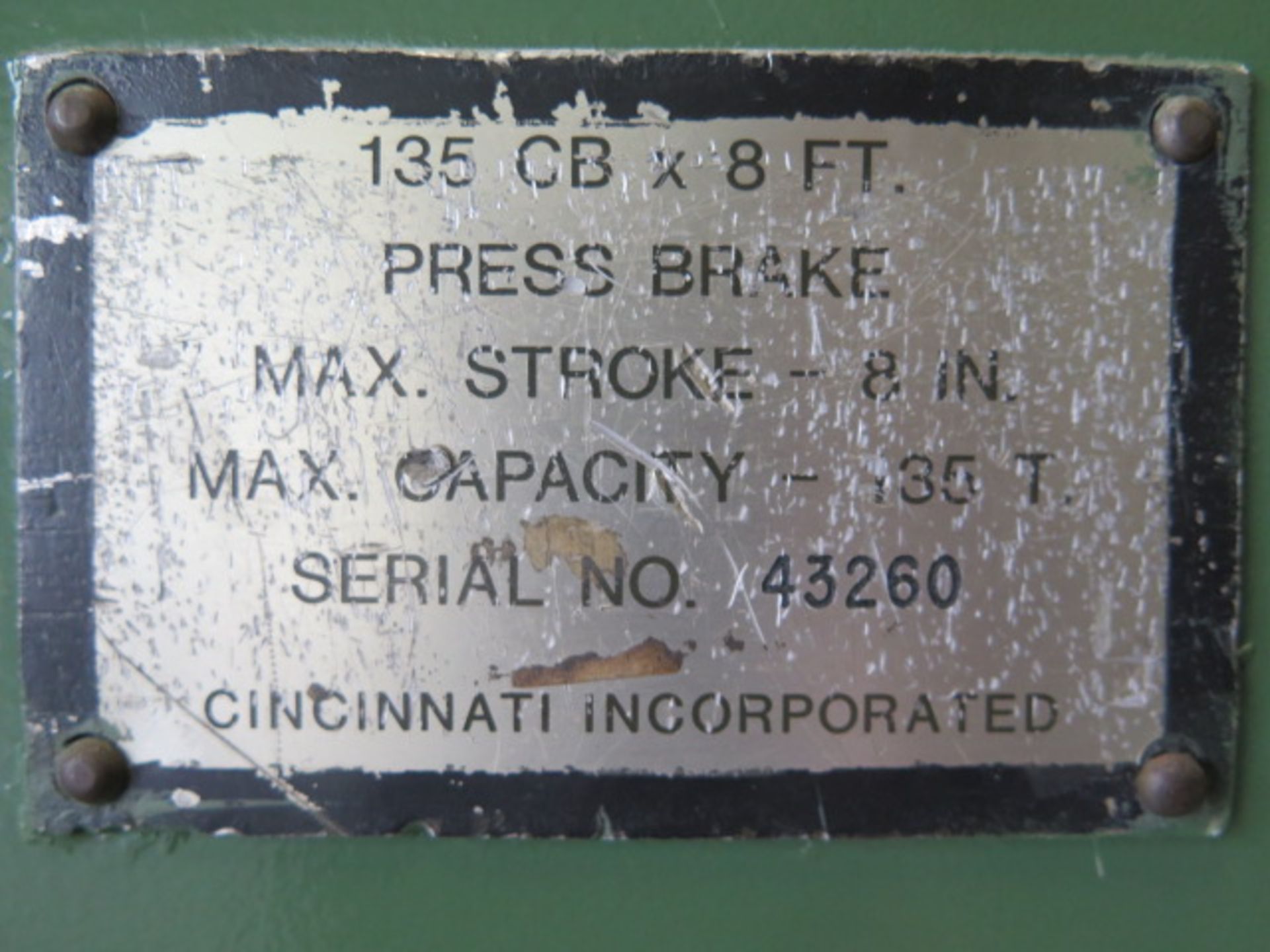 Cincinnati 135CBx8FT 135 Ton x 10’ CNC Hyd Press Brake s/n 43260 w/Dynabend III Controls, SOLD AS IS - Image 18 of 18