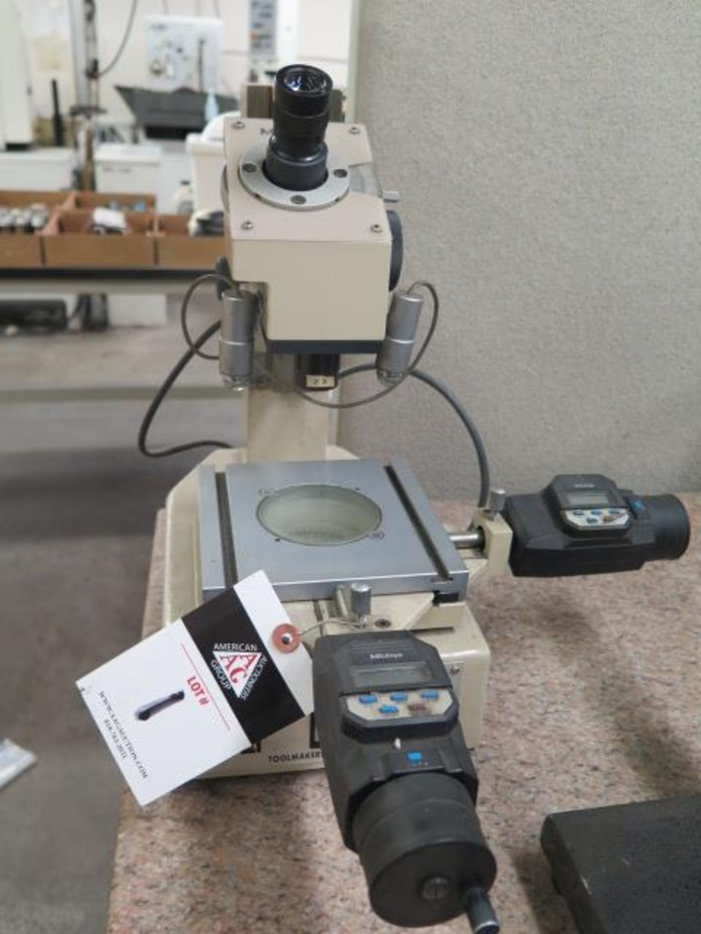 Mitutoyo Tool Makers Microscope s/n 90868 w/ Digital Mic Heads and Light Source (SOLD AS-IS - NO WAR