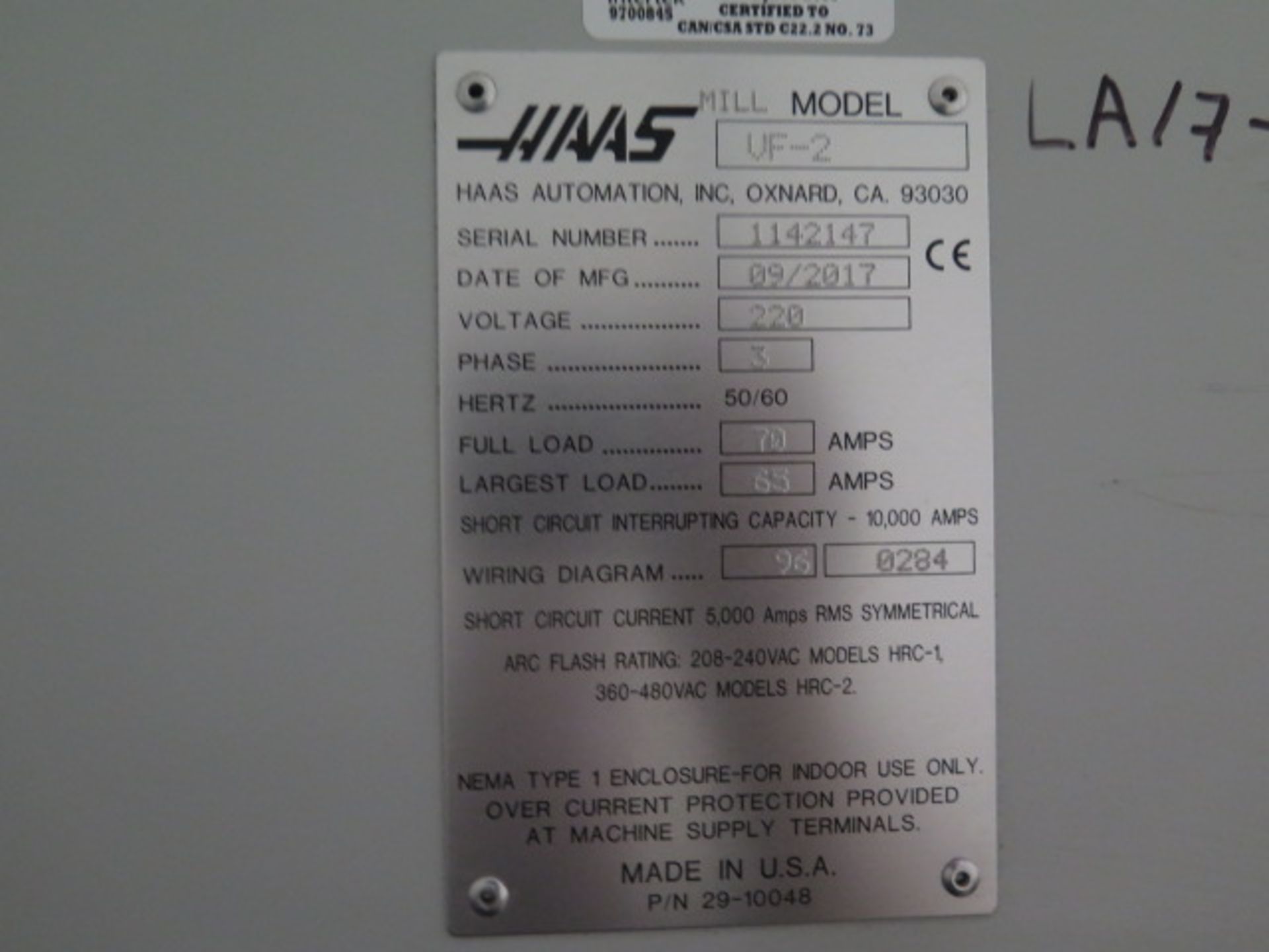2017 Haas VF-2 CNC VMC s/n 1142147 w/ Haas Controls, 20-Station ATC, CAT-40, SOLD AS IS - Image 14 of 14