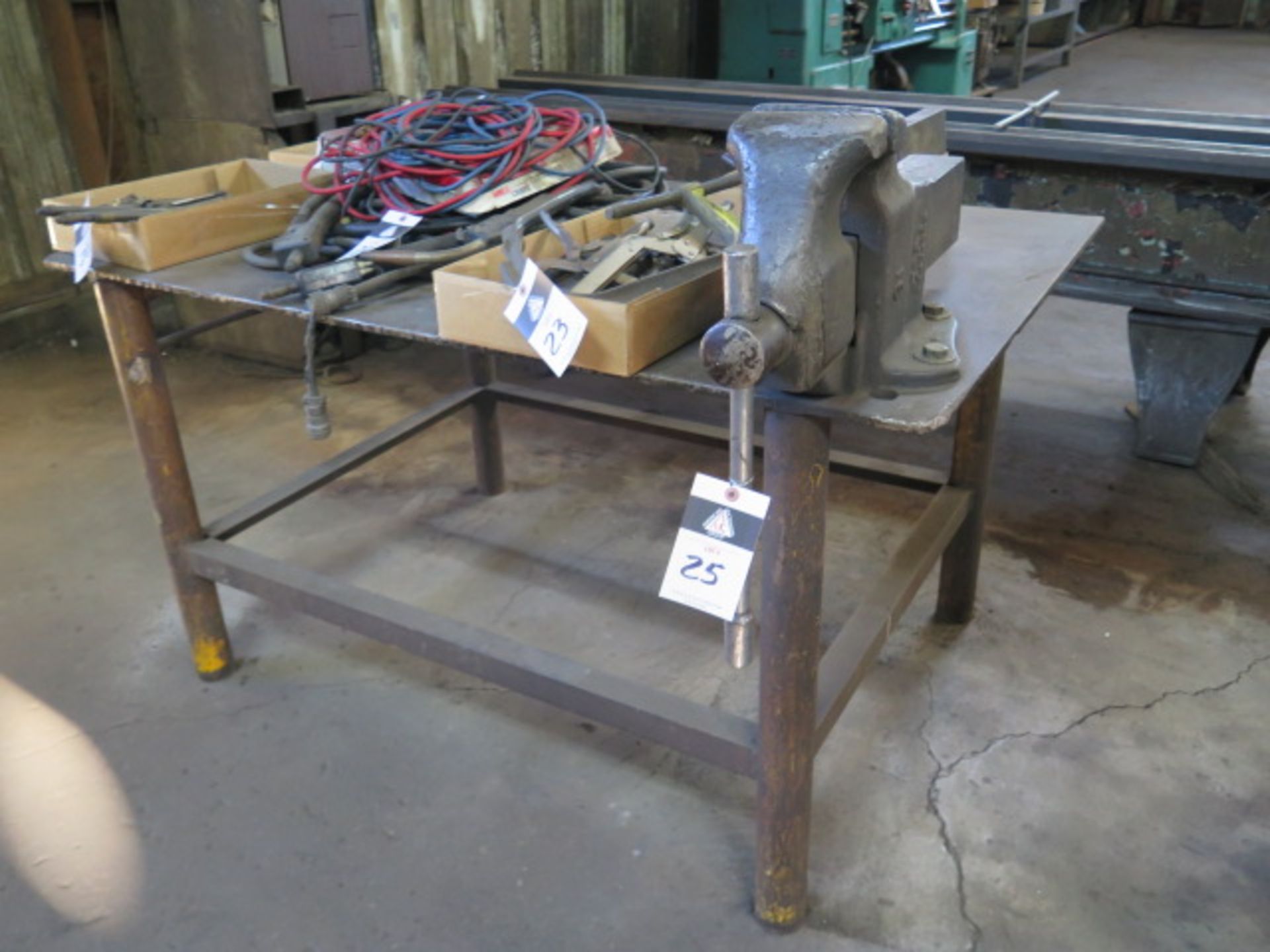 Holland 6" Bench Vise w/ 38" x 60" x 1/2" Steel Welding Table (SOLD AS-IS - NO WARRANTY)