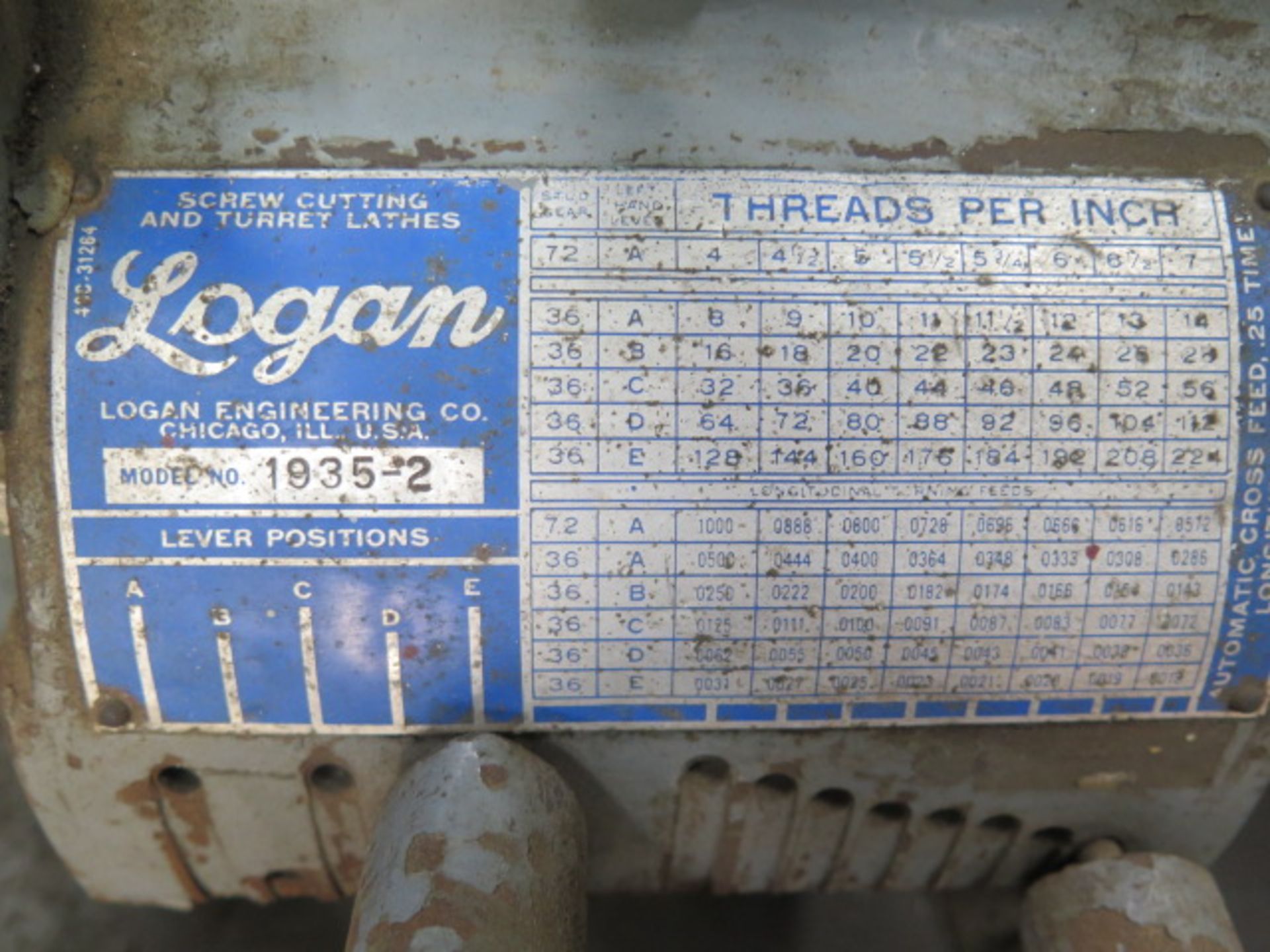 Logan mdl. 1935-2 11” x 22” Lathe s/ Inch Threading, KDK Tool Post, 6” 3-Jaw Chuck (SOLD AS-IS - - Image 3 of 10