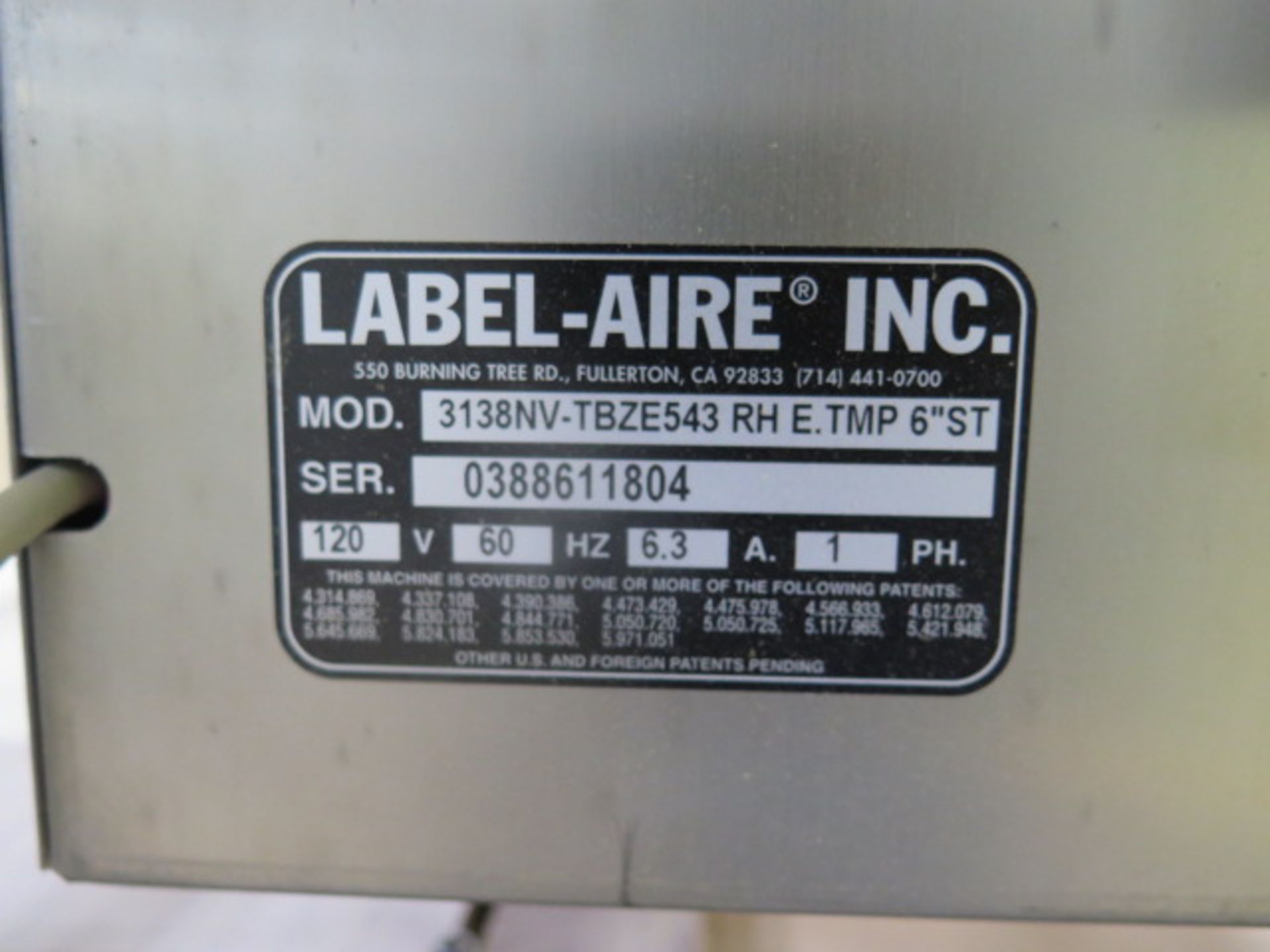 Custom Automatic Parts Labeling System w/ Label-Aire 3138NV-TBZE 534 RH E.TMP 6”ST Label, SOLD AS IS - Image 11 of 11