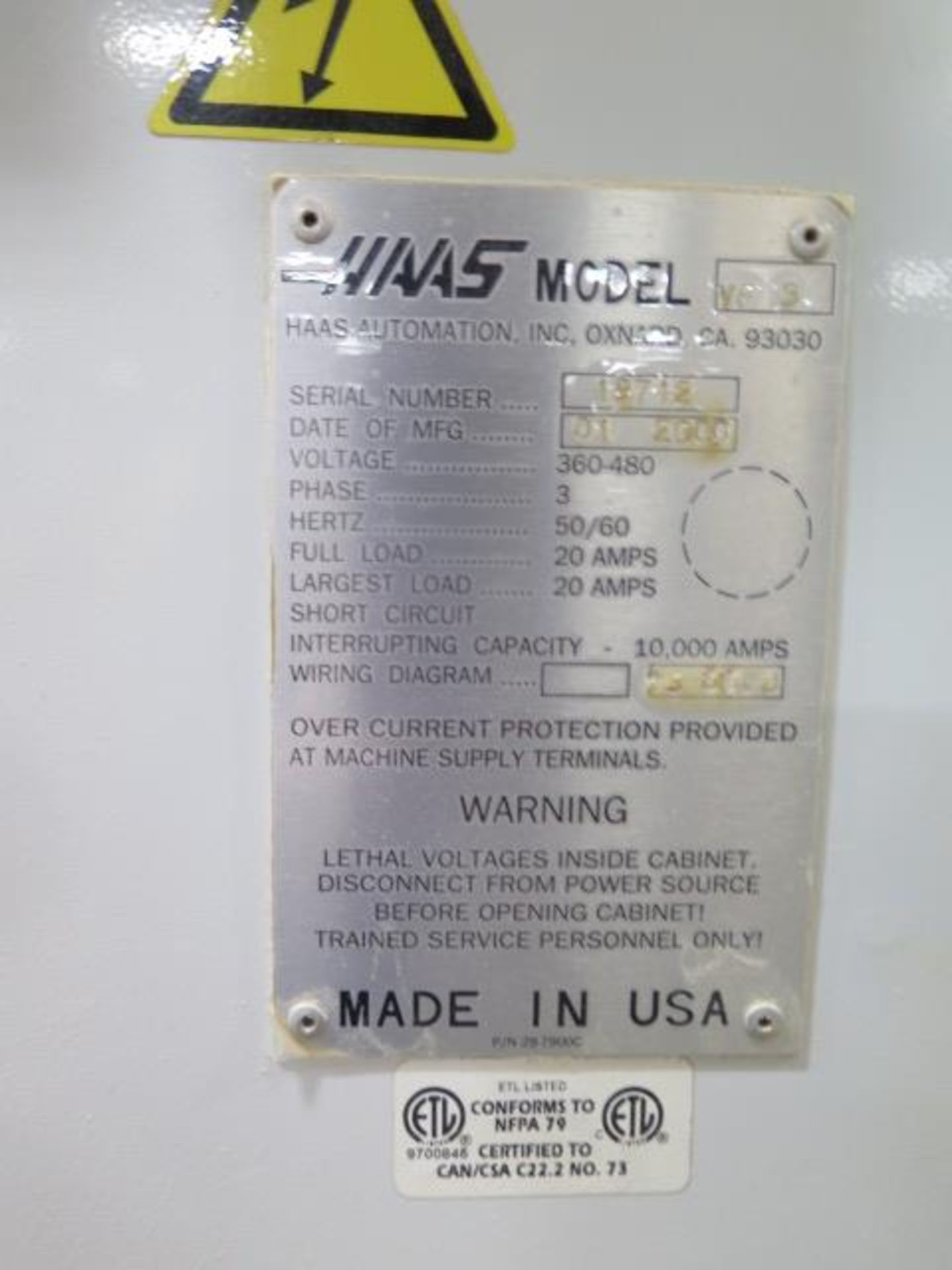 2000 Haas VF-3 CNC VMC s/n 19712 w/ Haas Controls, 20-Station ATC, CAT-40,NO COOLER TANK, SOLD AS IS - Bild 15 aus 17