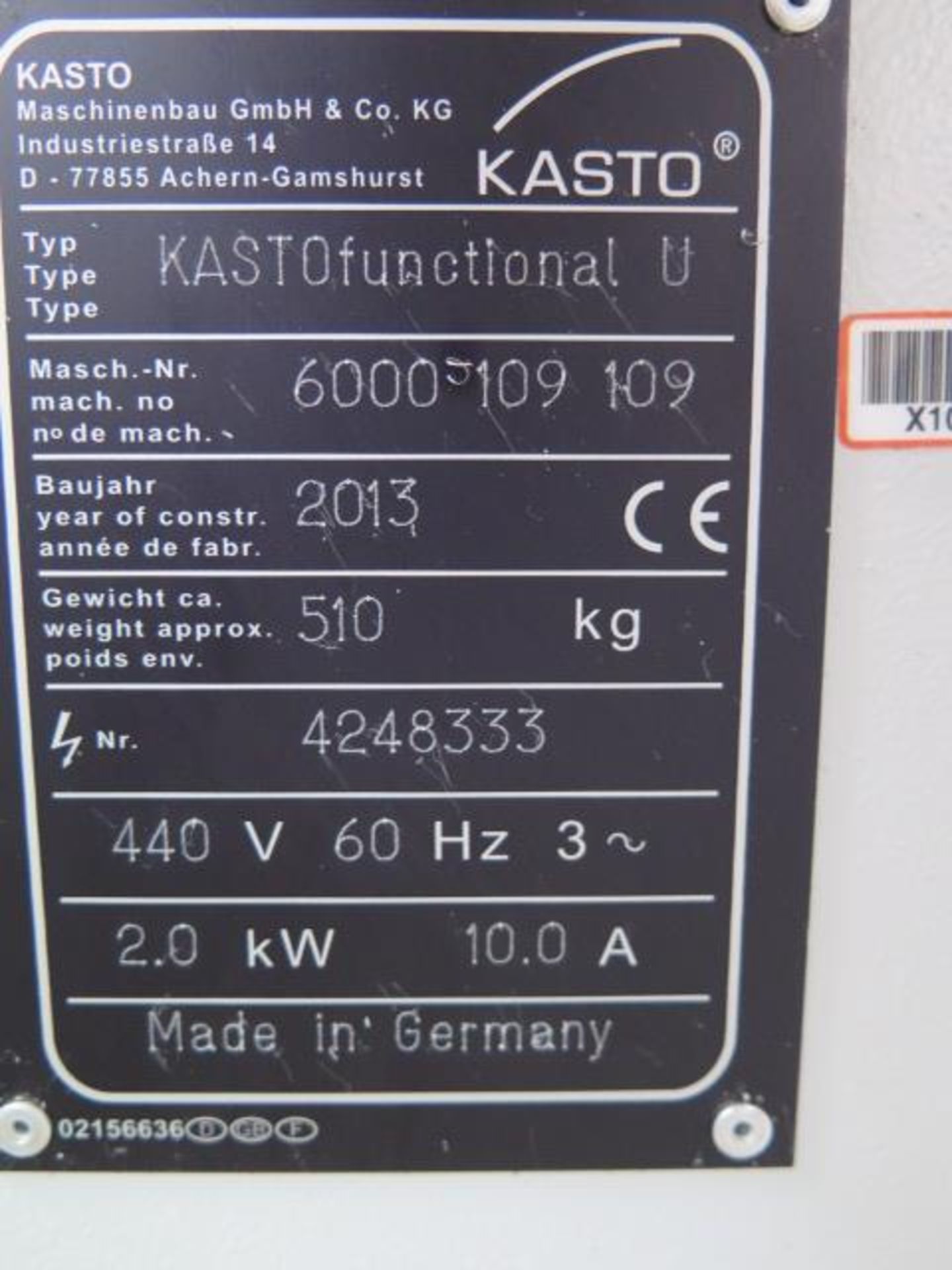 2013 Kasto Type “KASTO functional U” Horiz Band Saw s/n 6000-109-109 w/Pneumatic Clamping,SOLD AS IS - Bild 10 aus 10