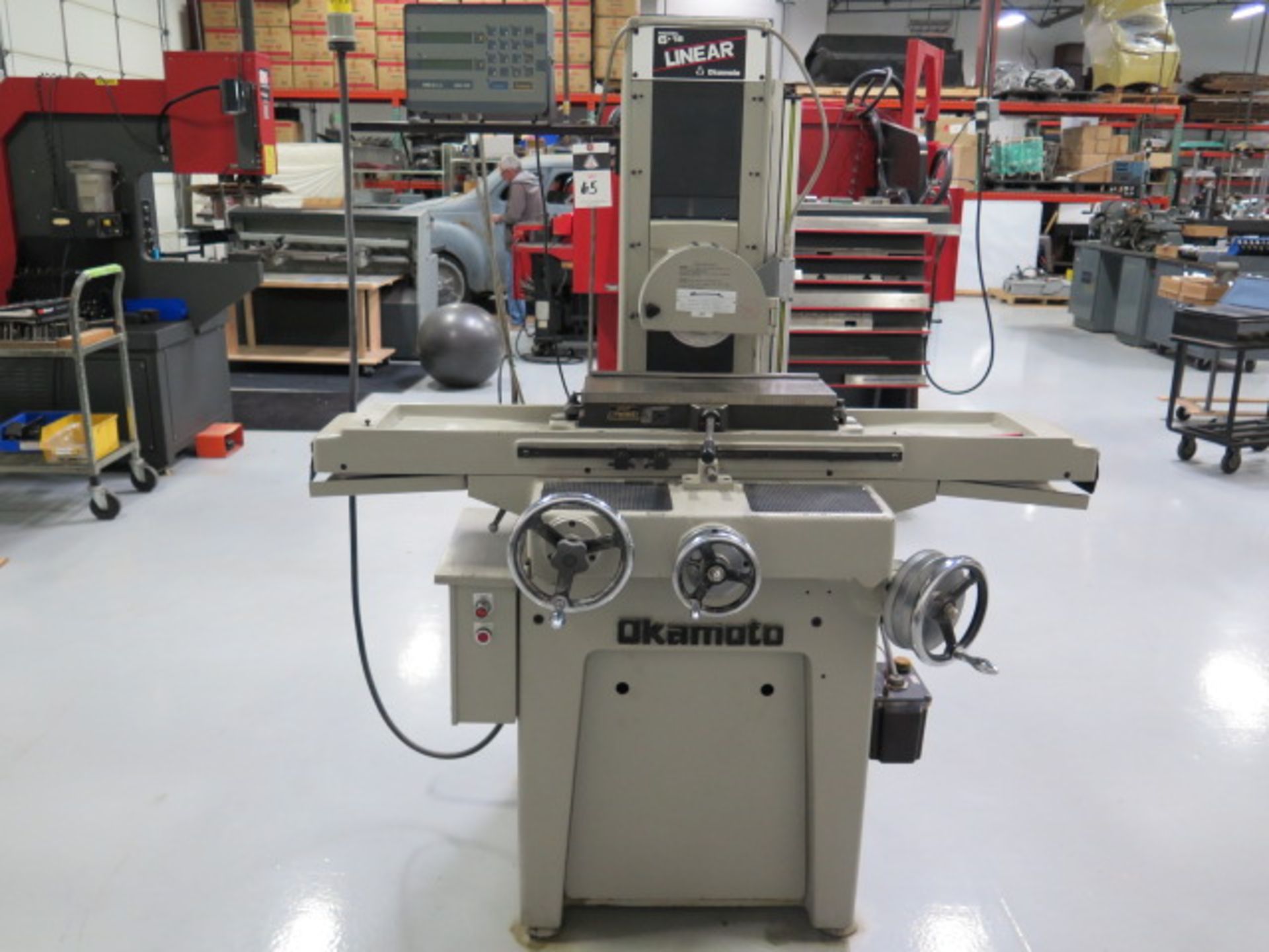 Okamoto “6-18 LINEAR” 6” x 18” Surface Grinder s/n 4469 w/ Mitutoyo UDR-220 Program DRO, SOLD AS IS