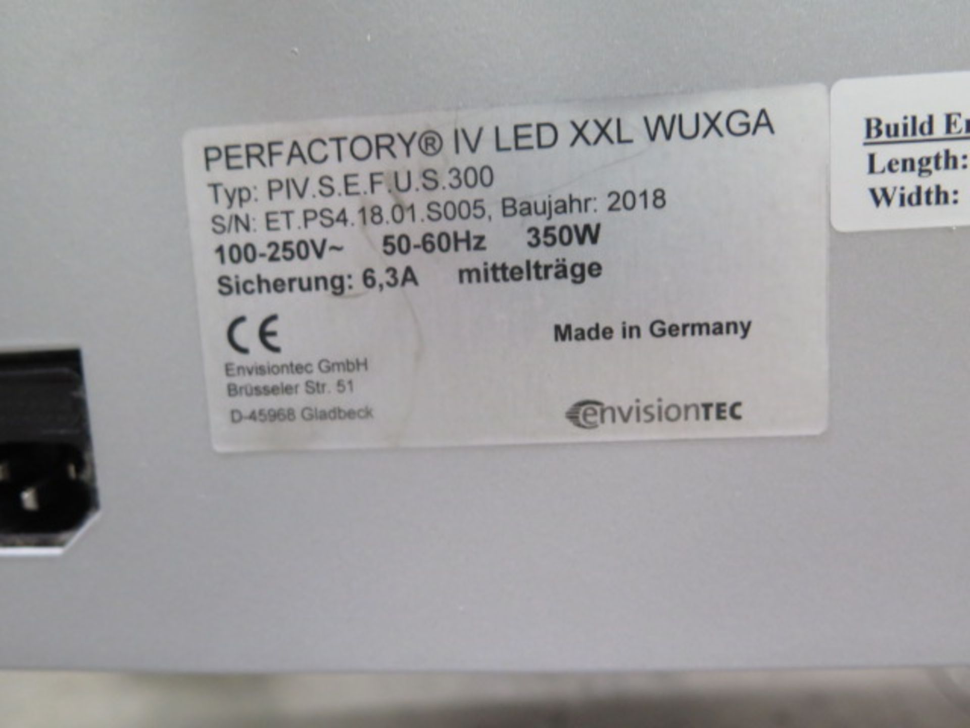 2018 EnvisionTec LED “Perfactory IV LED XXL WUXGA” Type PIV.S.E.F.U.S.300 uV 3D Printer, SOLD AS IS - Image 13 of 15