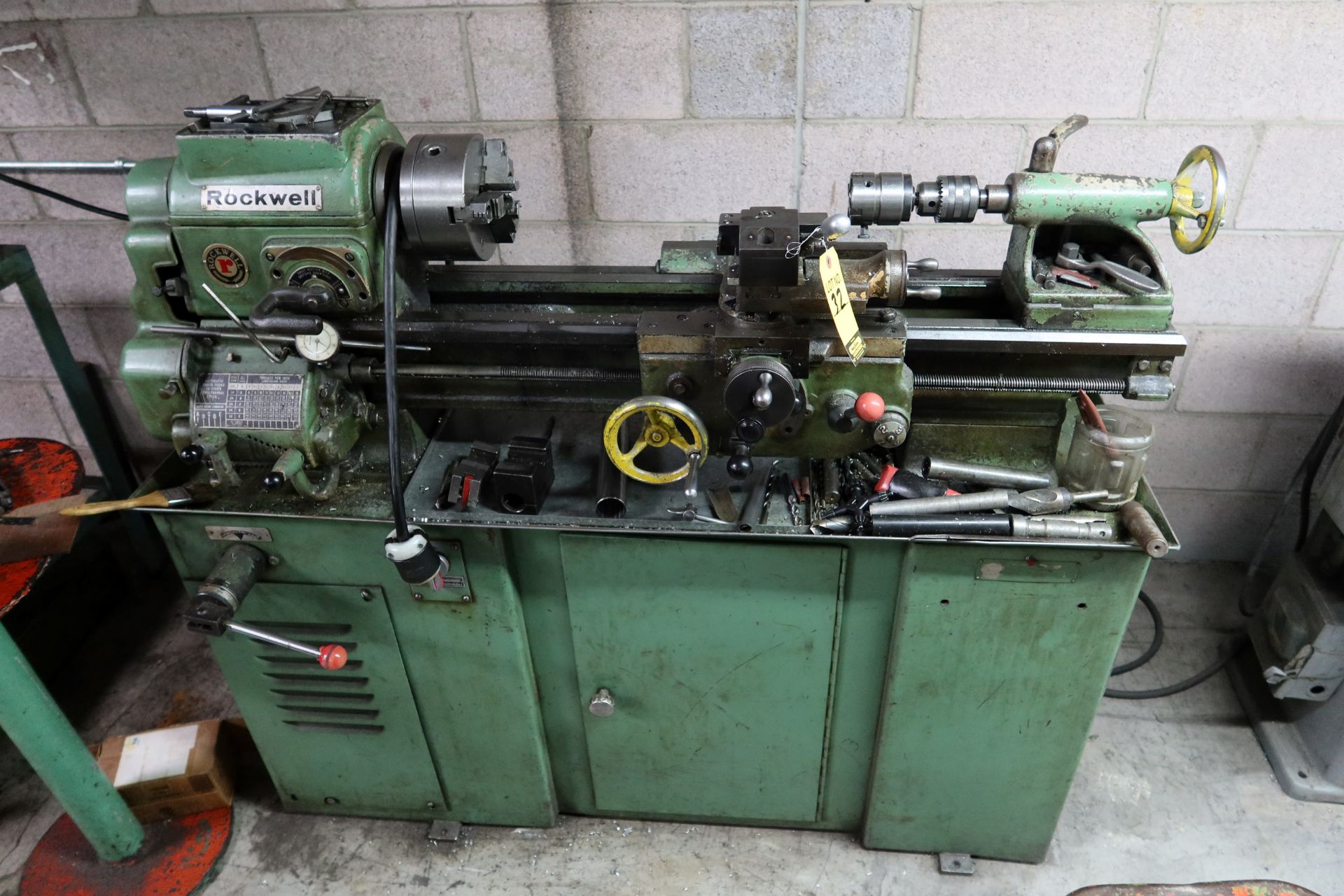 ROCKWELL 13 X 24 ENGINE LATHE W/3-JAW CHUCK, KDK TOOL POST & HOLDERS, DRILL CHUCK, ETC.