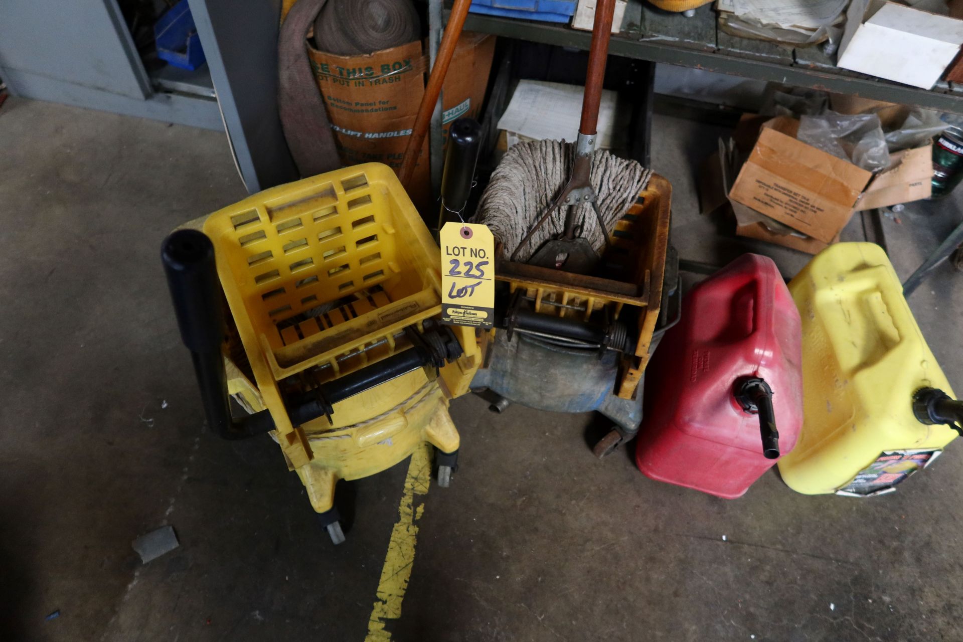 LOT MOPS, BUCKETS, GAS CANS