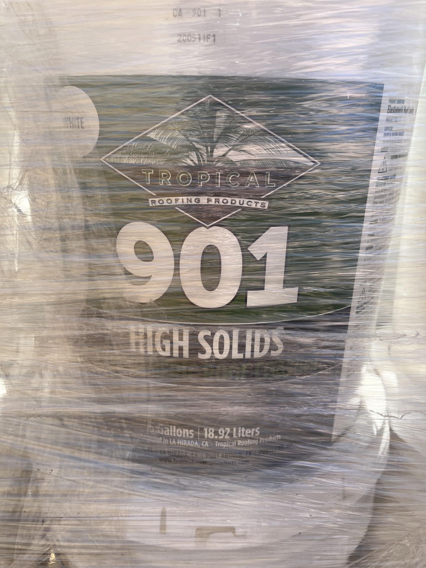 LOT PALLET OF TROPICAL ROOFING PRODUCTS 901 HIGH SOLIDS ELASTOMERIC ROOF COATING, 5 GAL BUCKETS - Image 2 of 2