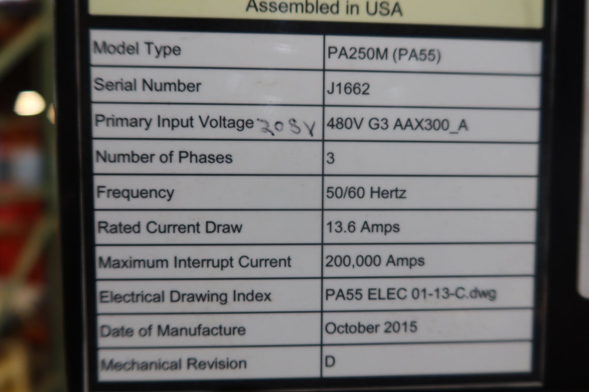 ROBOTIC GMAW WELDING CELL: 2015 MILLER PANASONIC PERFORMARC ROBOTIC WELDING SYSTEM MDL. PA250M SN. - Image 7 of 14