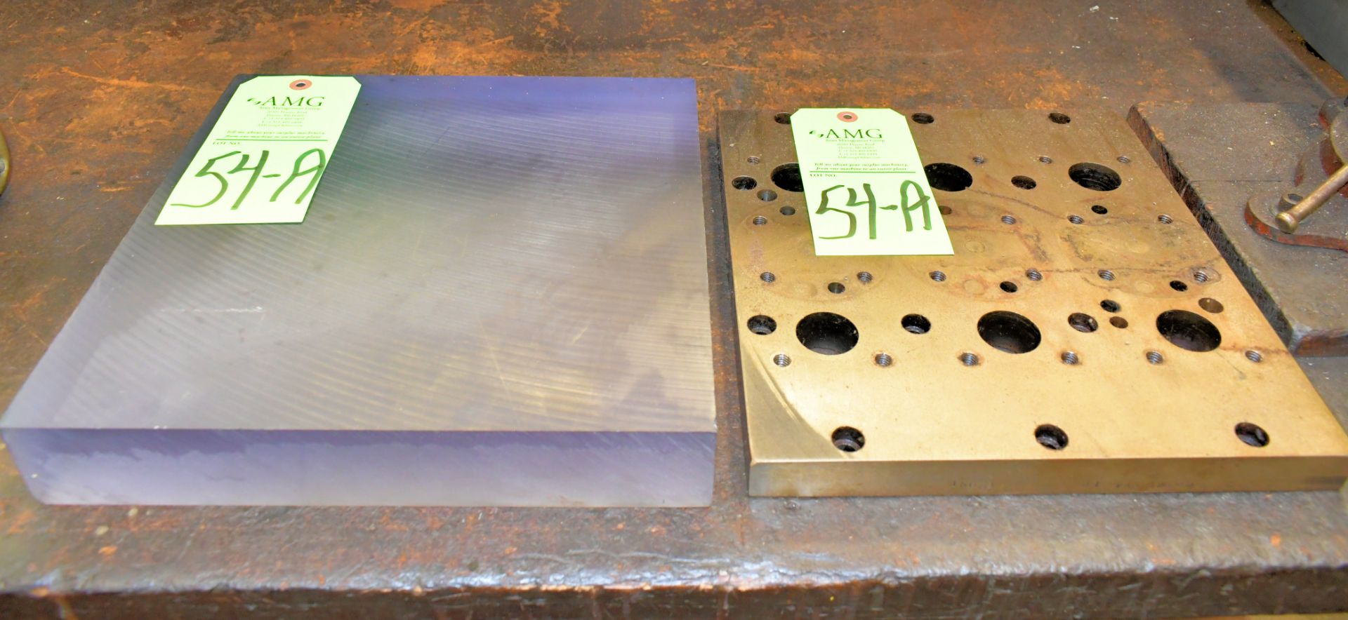Lot-(1) 12" x 12" x 2" Acrylic Block and (1) 11" x 12" x 1" Steel Die Plate