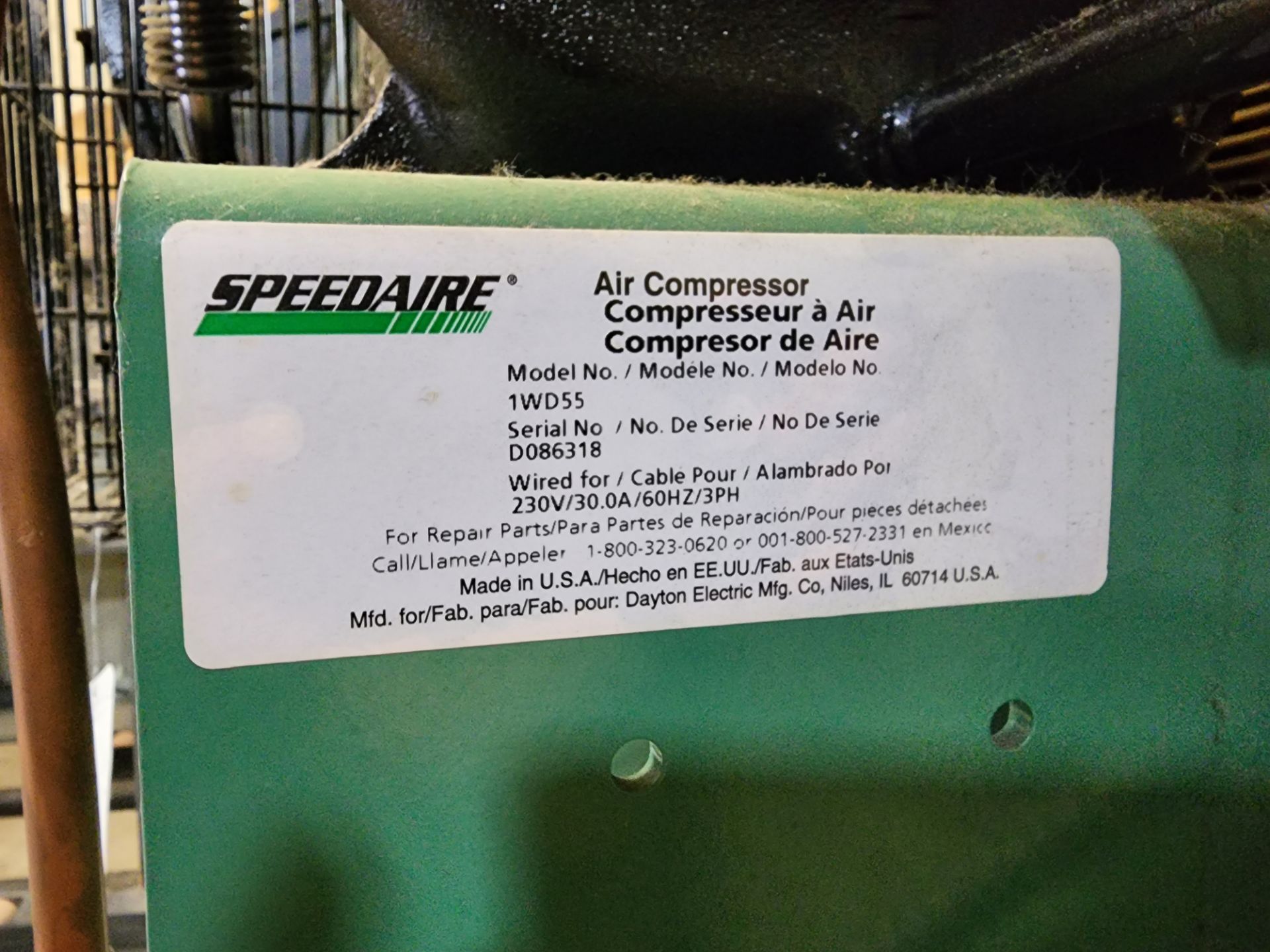 SpeedAire Model 1WD55 Vertical Tank Mounted Air Compressor, 16.5 CFM @ 175 PSI, S/N D086318; w/ - Image 2 of 5