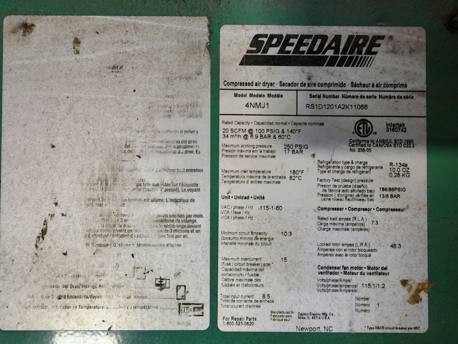 SpeedAire Model 1WD55 Vertical Tank Mounted Air Compressor, 16.5 CFM @ 175 PSI, S/N D086318; w/ - Image 5 of 5