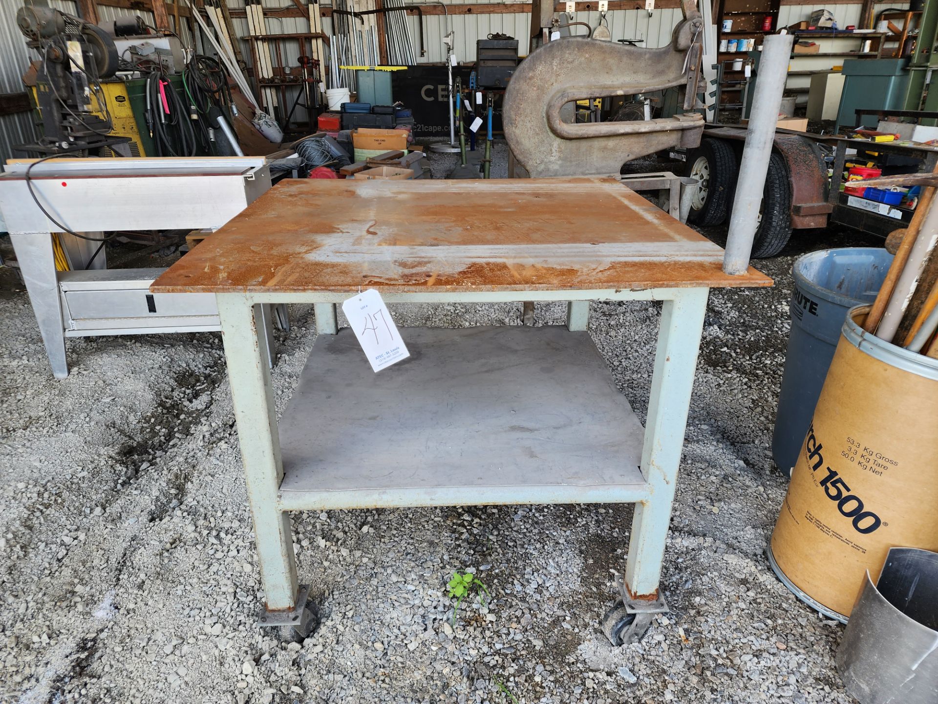 Heavy Duty Steel Table on Casters, 42" x 42" w/Shelf