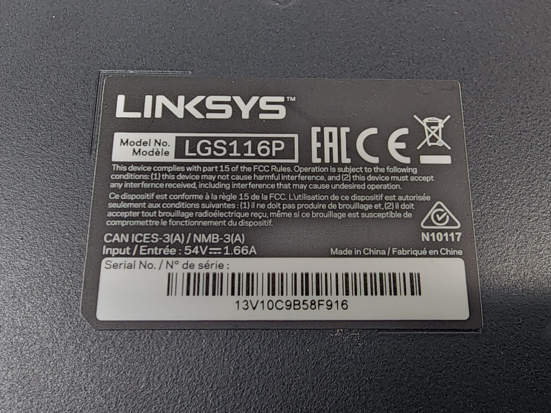 LinkSys Model LGS116P 16-Port Gigabit POE & Switch - Image 3 of 3