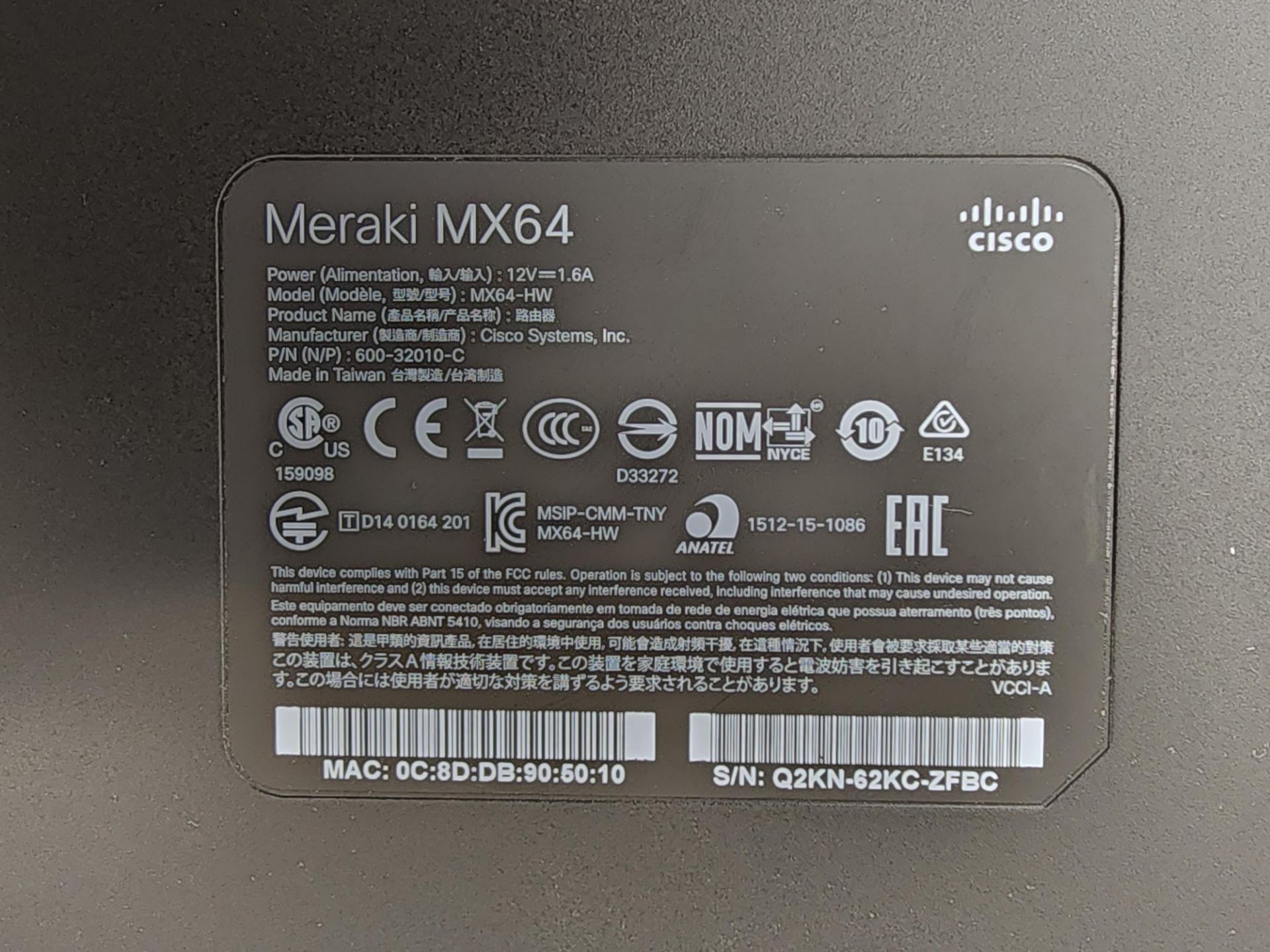 Cisco Meraki MX64-HW Cloud Managed Security Appliance With Original Box & Power Cord - Image 4 of 6