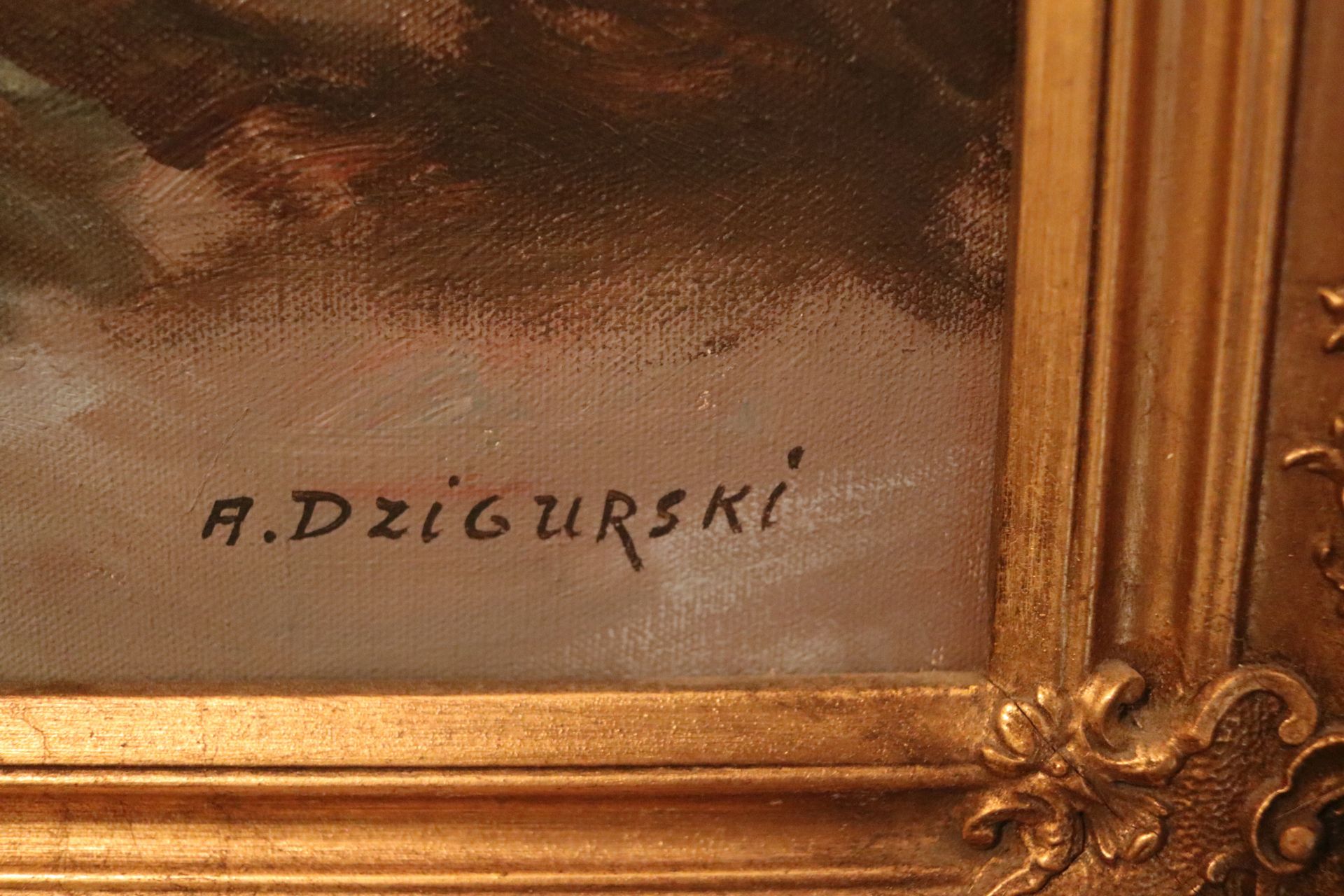 Framed oil on canvas, signed A. Dzigurski, ocean and cliff scene, sight size 35-1/2" x 23" - Image 3 of 3