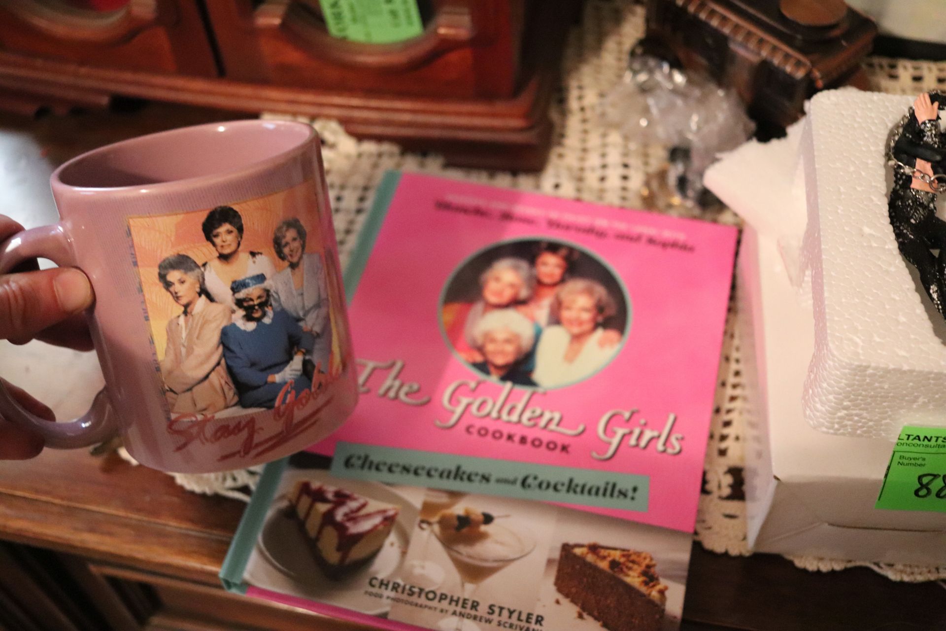 Everything on top of table including Golden Girls mug, Kiss ornament, shopping cart, Chicago Blackha - Image 2 of 5