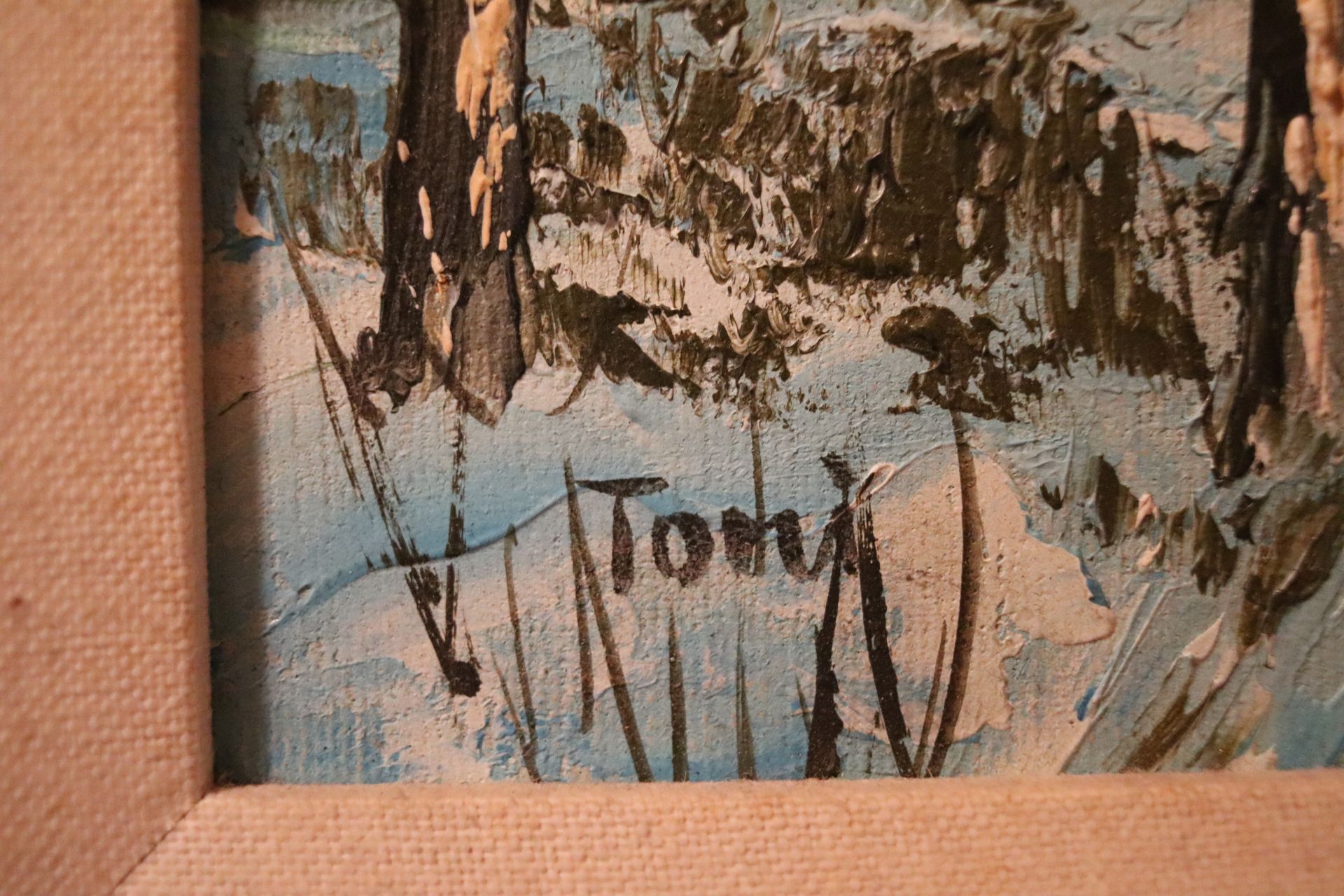 Oil on board, signed Tomi, winter scene, sight size 9-1/4" x 7" - Image 3 of 5