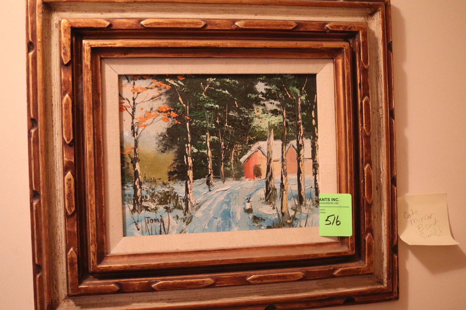 Oil on board, signed Tomi, winter scene, sight size 9-1/4" x 7"