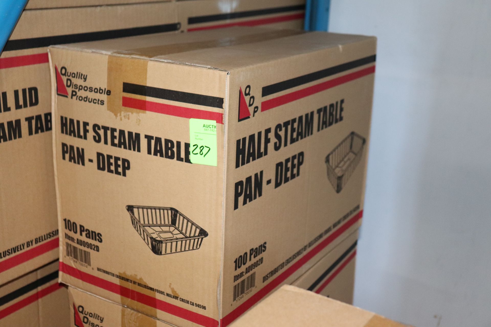 One box of half steam table pans, size Deep, Item #AU0902D, 100 pans per box