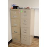 Hon and Cole four-drawer filing cabinets, miscellaneous fasteners, and contents