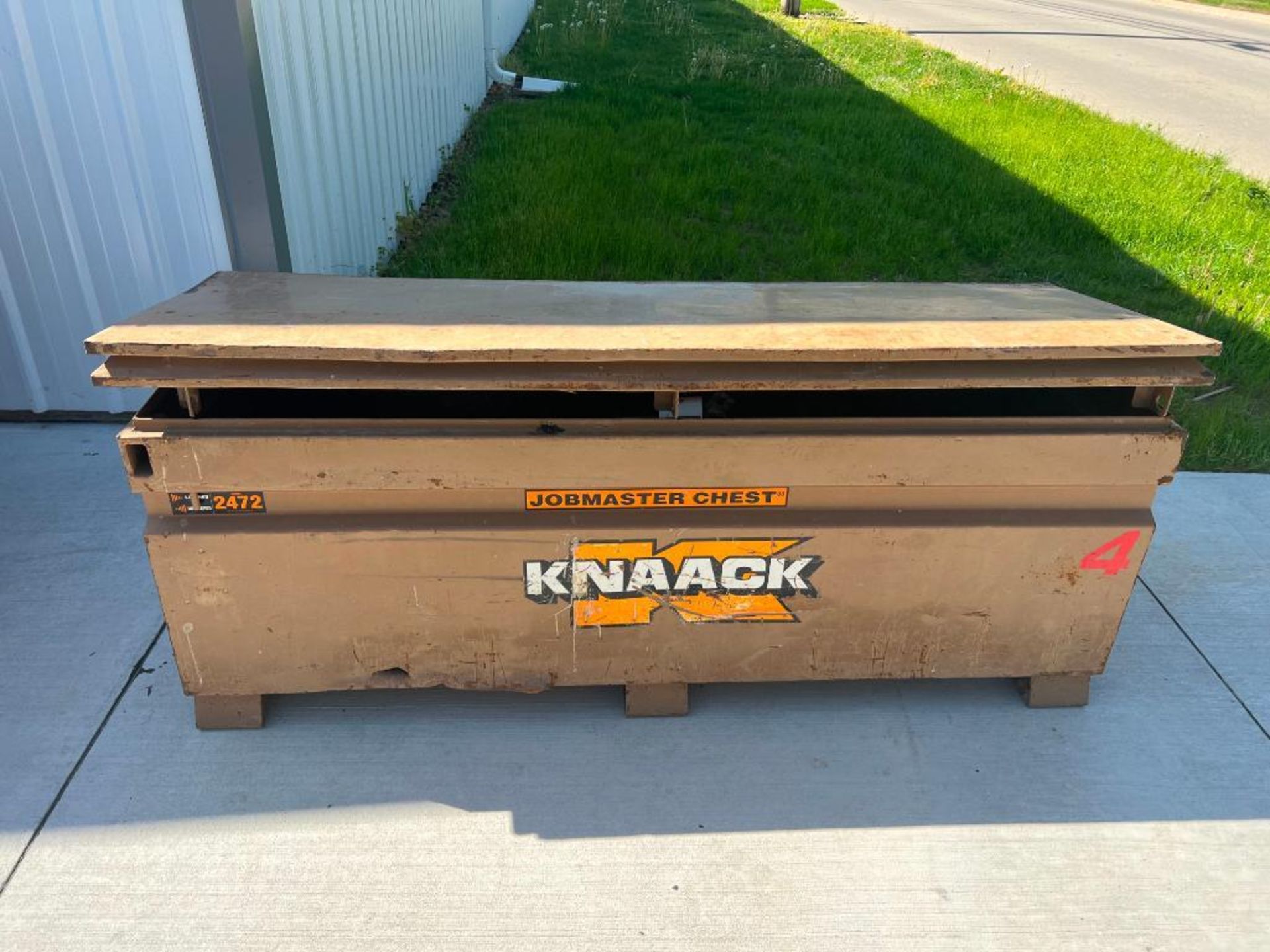 Knaack Job Box, Model 2472, with contents (23) 24" scaffold brackets. Located in Mt. Pleasant, IA