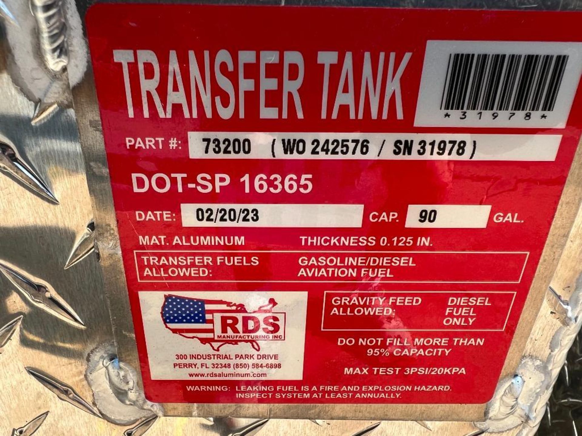 NEW RDS 90 Gallon Diesel Fuel Transfer Tank, Serial #31978. Located in Mt. Pleasant, IA - Image 3 of 5