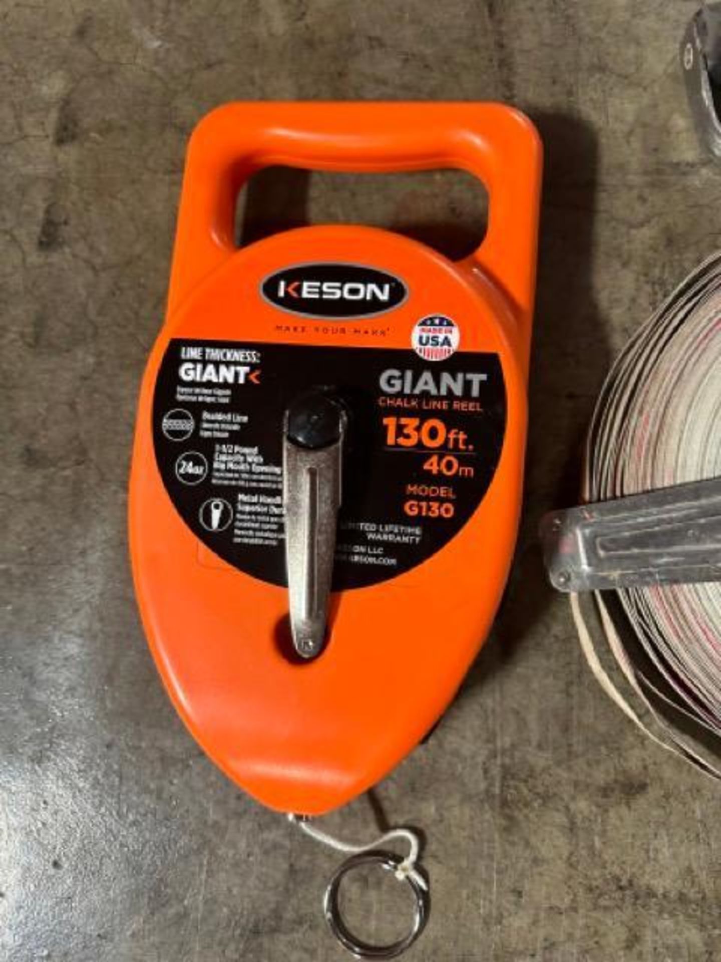 (1) NEW Keson 200' steel measuring tape, (1) Keson 300' steel measuring tape, (1) NEW Keson Giant 13 - Image 2 of 4