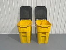 (2) rolling trash can with rebar chairs