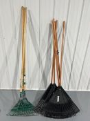 (3) steel lawn rake, (6) plastic shrub rake