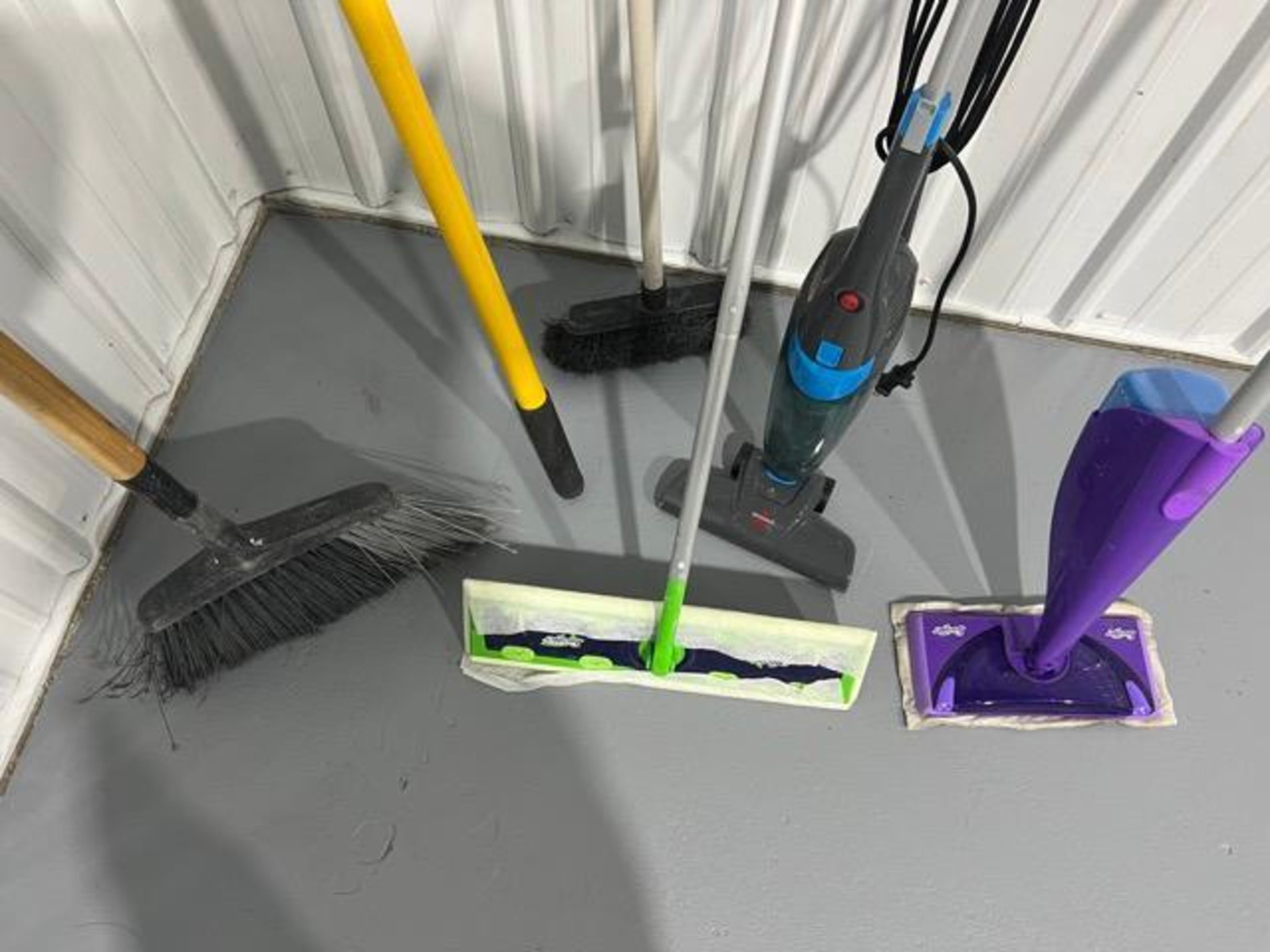 (2) Broom, extension pole, (2) Swiffer mops, vacuum - Image 2 of 3