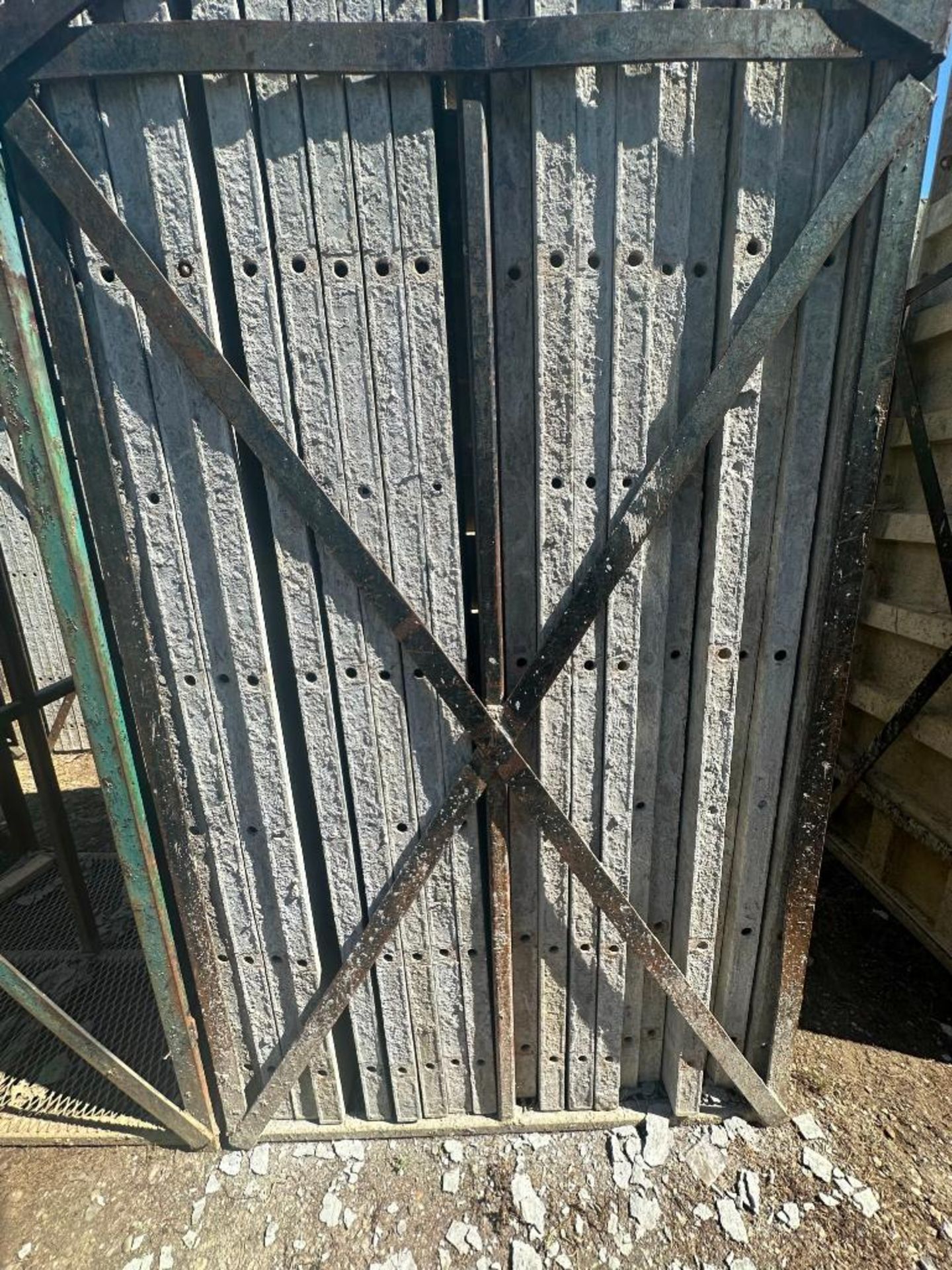 (20) 36" x 9' Tuf-n-lite aluminum concrete forms, smooth, 6-12 hole pattern, includes basket - Image 3 of 3